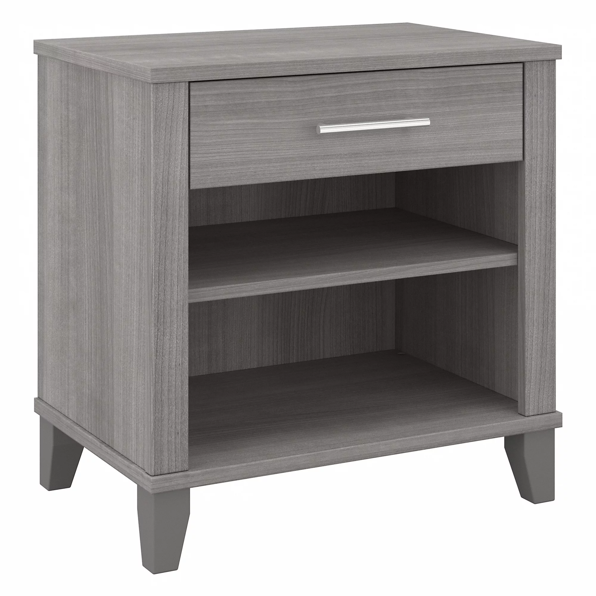 Bush Furniture Somerset Nightstand with Drawer and Shelves in Platinum Gray