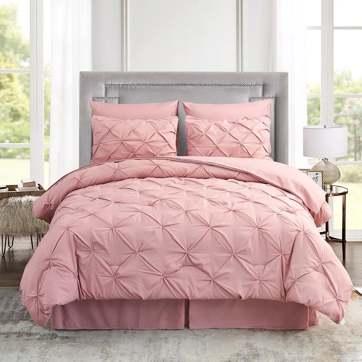 8 Pieces Bed in A Bag Pink Comforter Sets Bed Set Pink California King 8 Piece