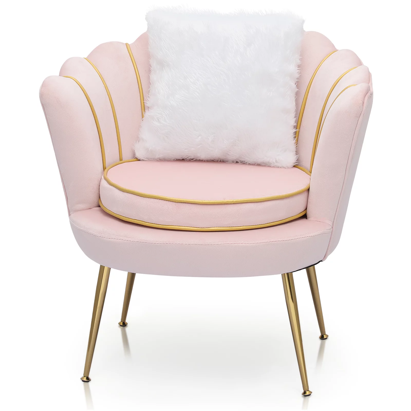 Magshion Living Room Microfiber Solo Sofa, Tufted Velvet Accent Chair, Round Padding Seat with Cushion, Home Upholstered Arm Chair, Light Pink/Gold
