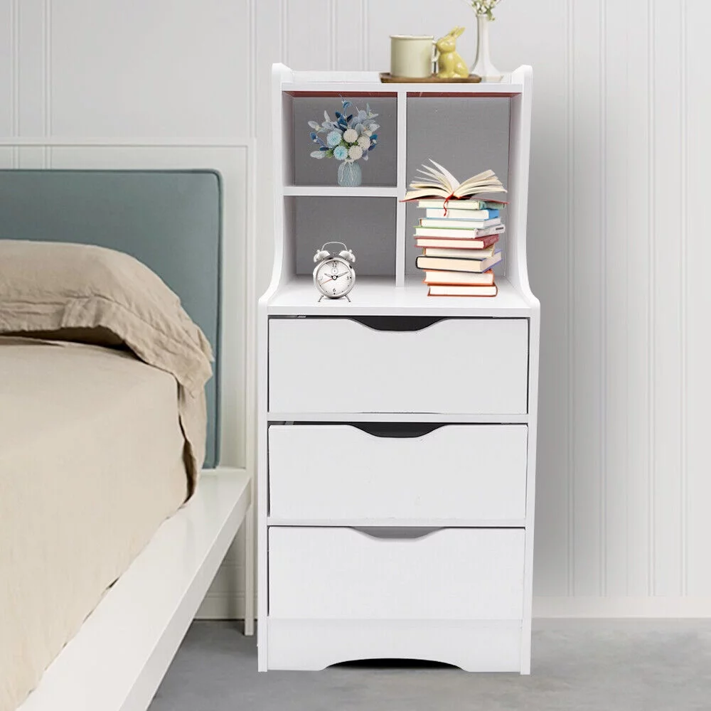 Bedside Tables Modern Nightstand Storage Cabinet End Table Dresser 3 Drawers for Bedroom Living Room White