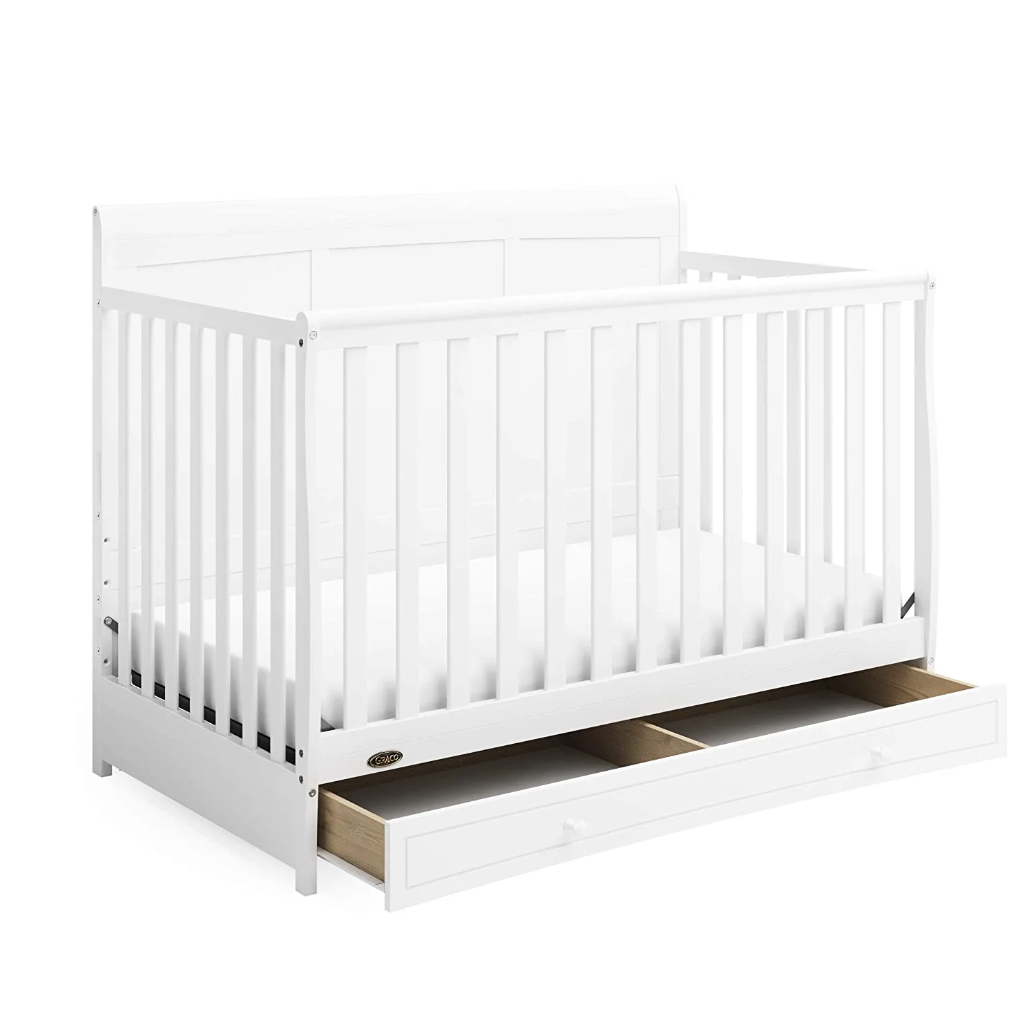 WAGEE Asheville 4-in-1 Convertible Crib with Drawer (White) – GREENGUARD Gold Certified, Crib with Drawer Combo, Full-Size Nursery Storage Drawer, Converts to Toddler Bed, Daybed and Full-Size Bed