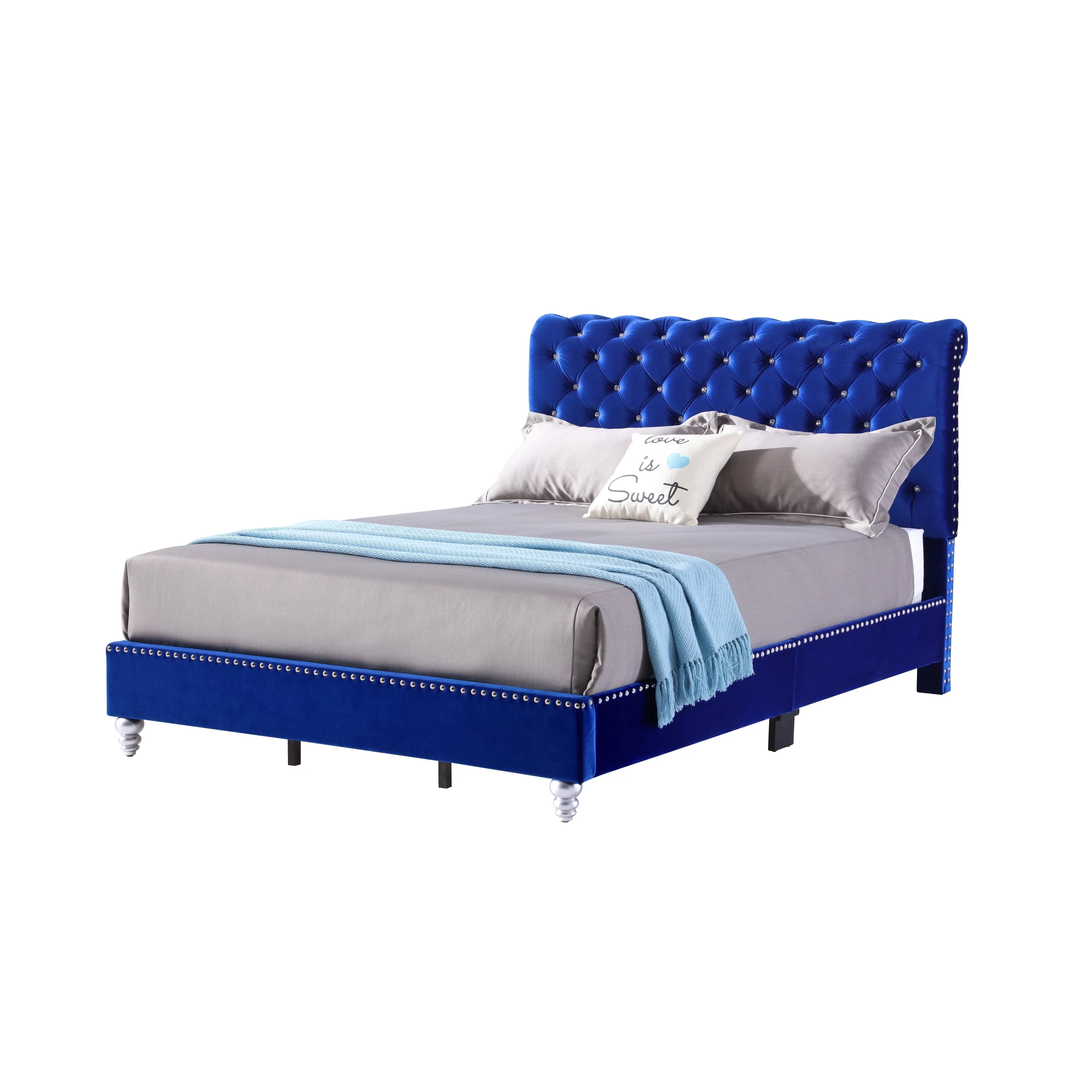 LYKE Home Tufted Upholstered Bed , Navy Blue