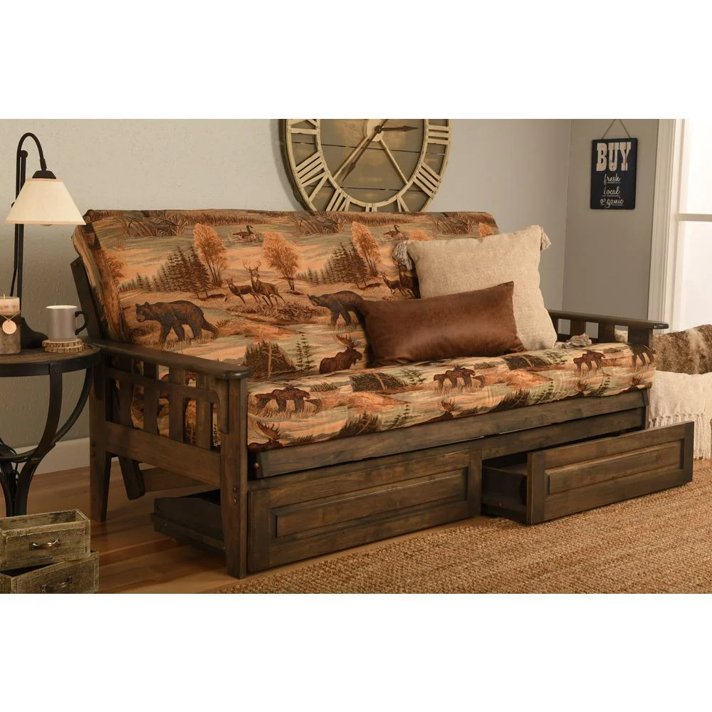 Kodiak Furniture Tucson Futon with Canadian Fabric Mattress in Walnut/Brown