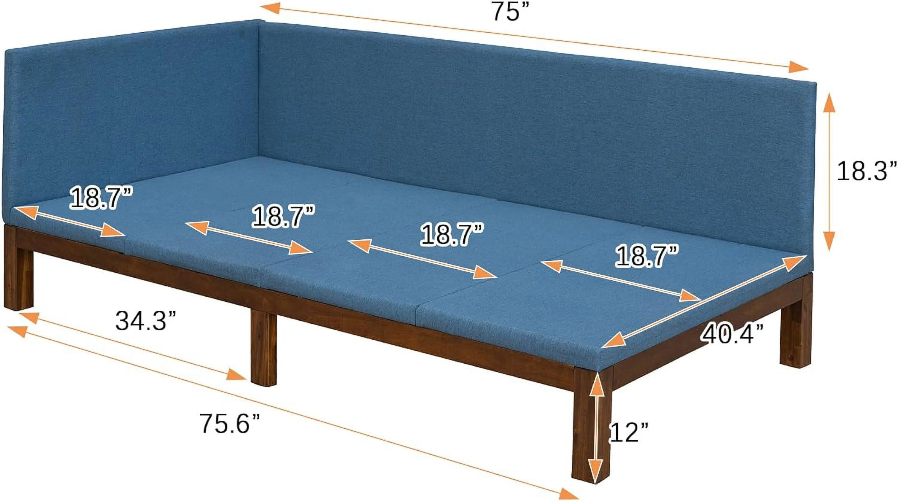 Upholstered Daybed Frame, Size Daybed With Slat Support, Sturdy Wooden Sofa Bed For Living Room Bedroom, No Box Spring Needed (, Blue)