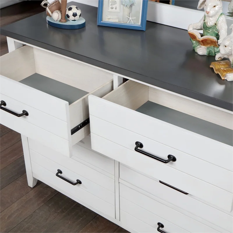 Furniture of America Acres Wood 6-Drawer Dresser with Mirror in White and Gray