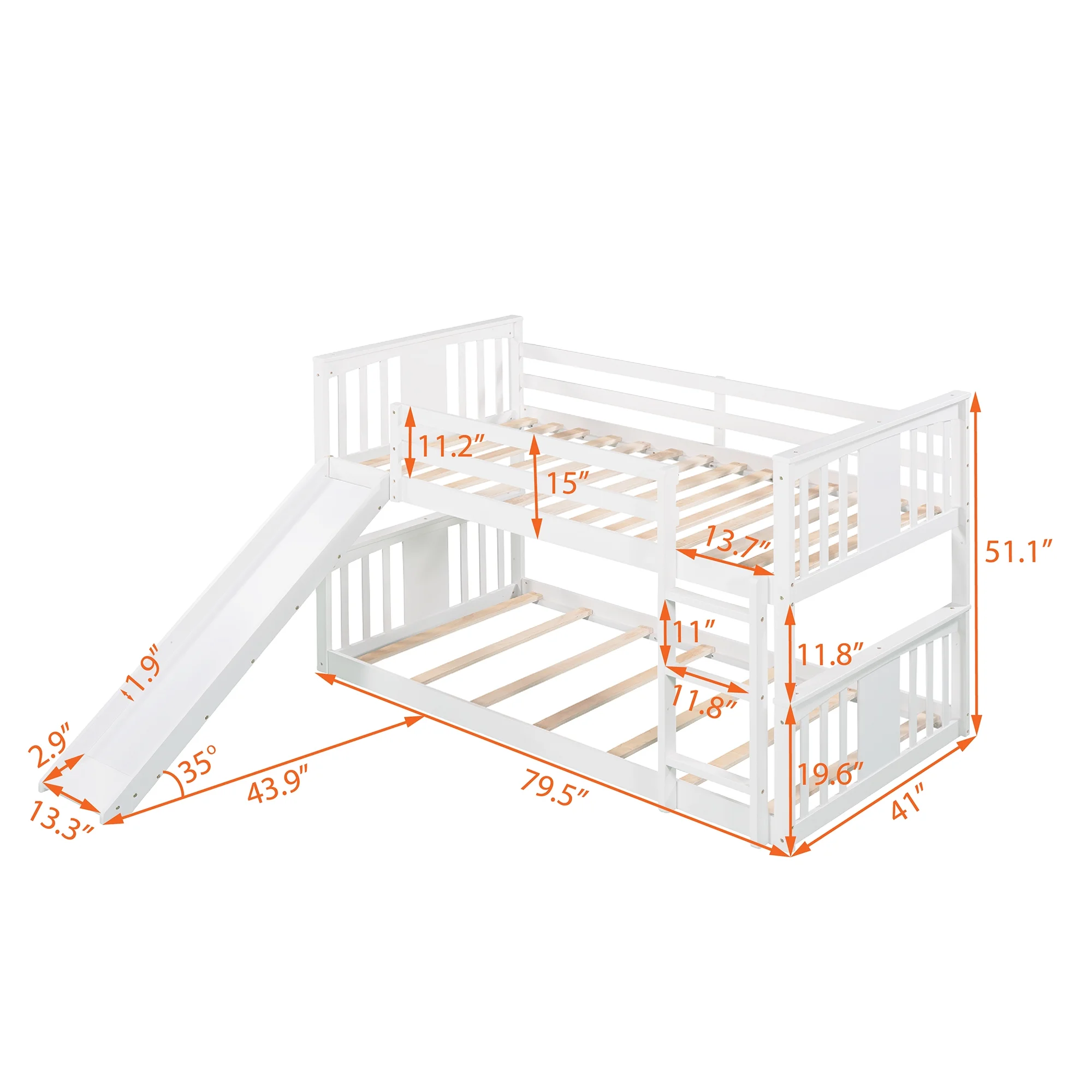 White Twin Over Twin Bunk Bed with Slide and Ladder