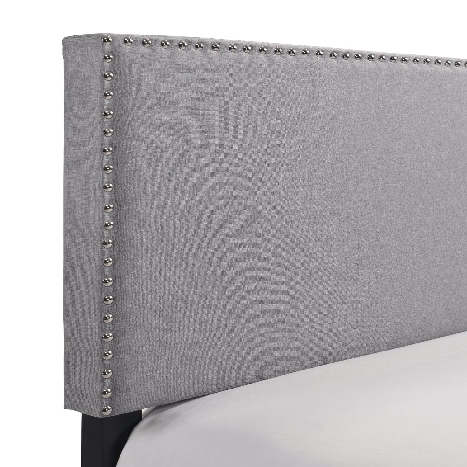 Benjara Shirin Queen Size Bed, Wood, Nailhead Trim, Upholstered Headboard, Gray