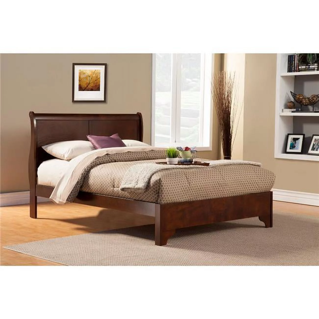 Full Size Low Footboard Sleigh Bed In Rubberwood Brown