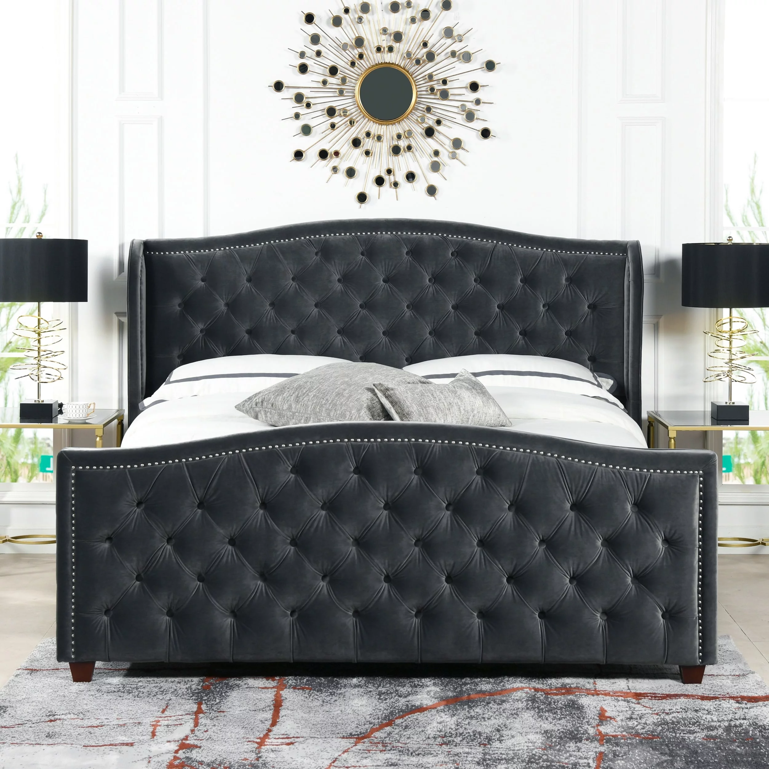 Jennifer Taylor Home Marcella Tufted Wingback King Bed Steel Gray Velvet