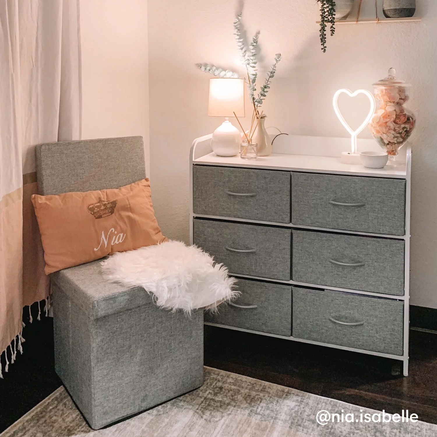 Dormify Charging 6-Drawer Storage Unit, 1 Outlet & 2 USB Ports, Storage Drawers, Organizer, Nightstand, Closet Dresser, Grey, Storage for Small Spaces, Dorm Room Essentials