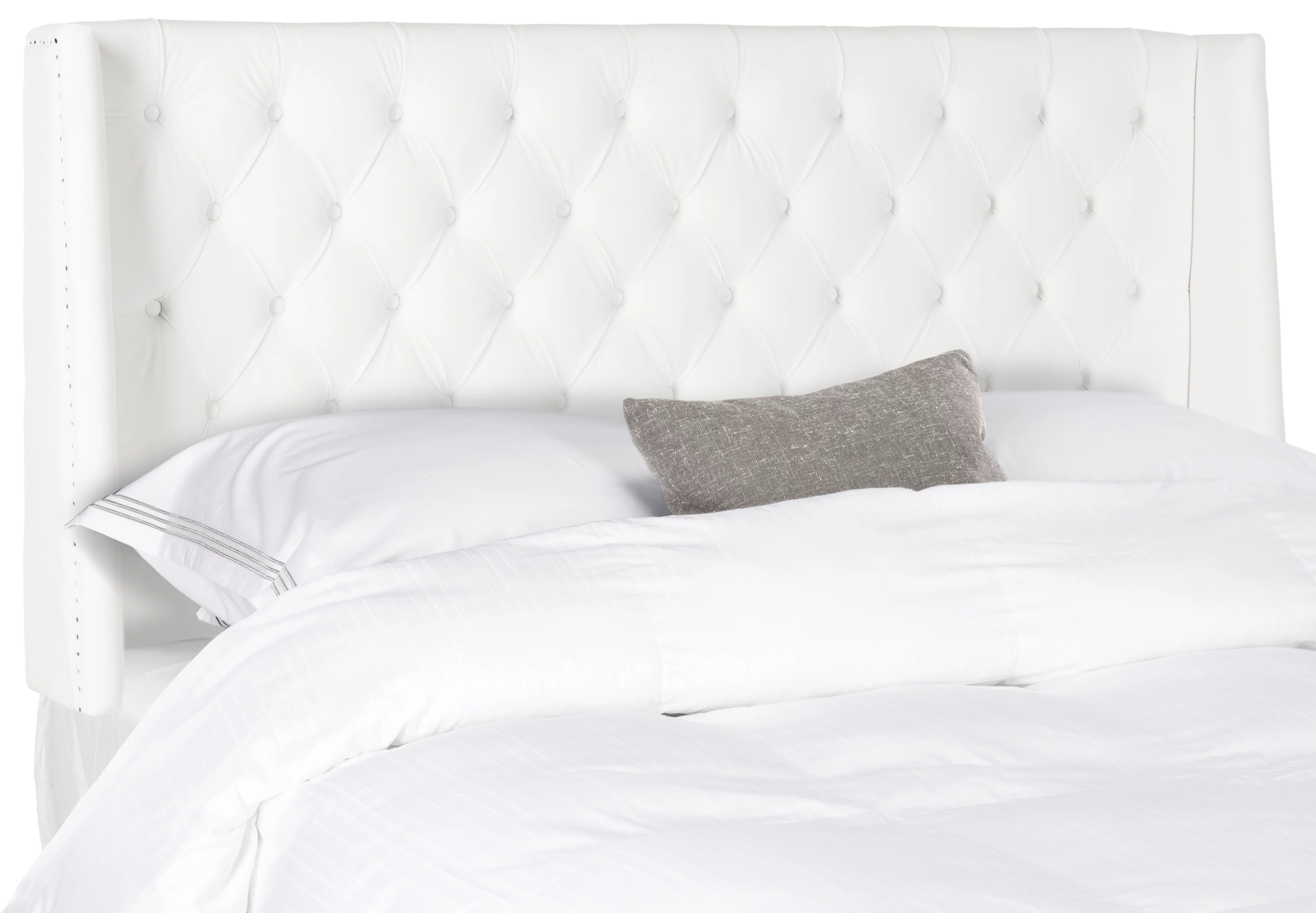 SAFAVIEH London Retro Winged Tufted Headboard with Flat Nail Heads, Full, White