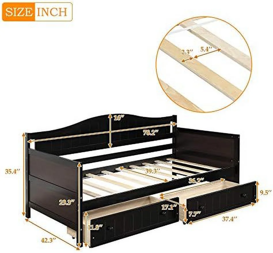 RUNFAYBIU Harper & Bright Designs Twin Daybed with Drawers Shelves and Built-in Charging Station Wood Twin Bed Frame for Bedroom Living Room (Twin Size White)
