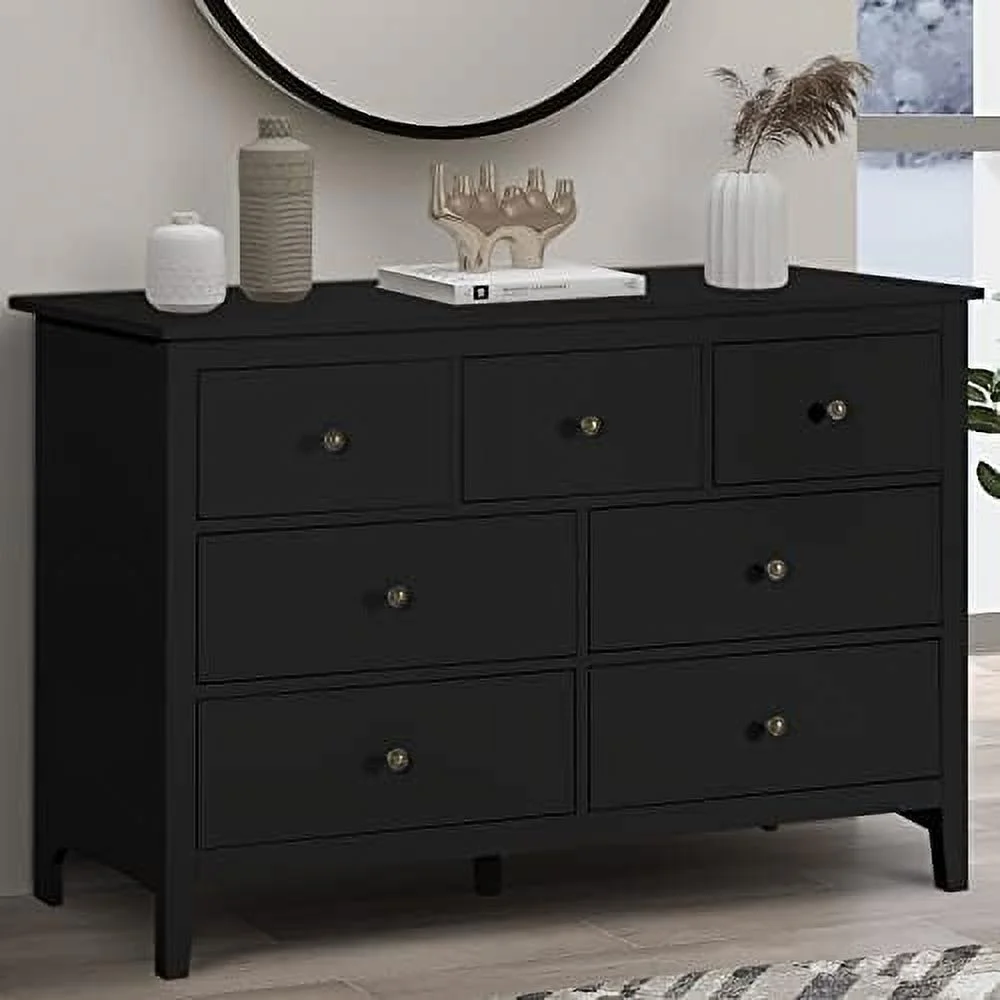 TJUNBOLIFE White Dresser - Modern Dresser for Bedroom Wooden 7 Drawer Dresser Cabinet for Bedroom Nursery Living Room Hallway Entryway