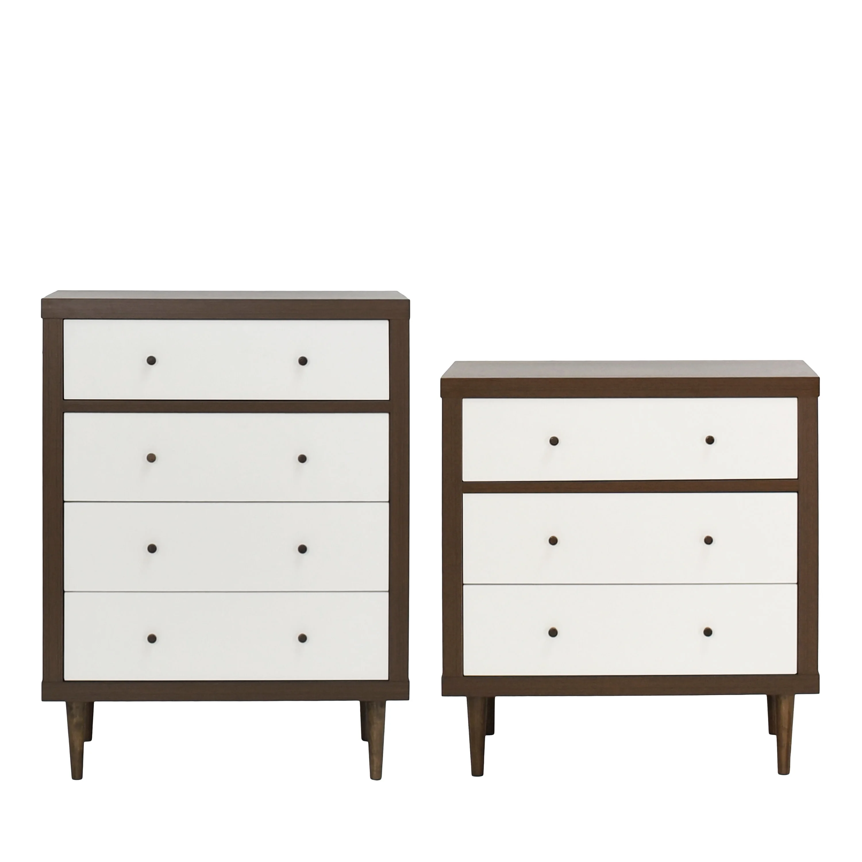 GDF Studio Farhart Mid Century Modern 2 Piece 3 Drawer Chest and 4 Drawer Dresser Bedroom Set, Walnut and White