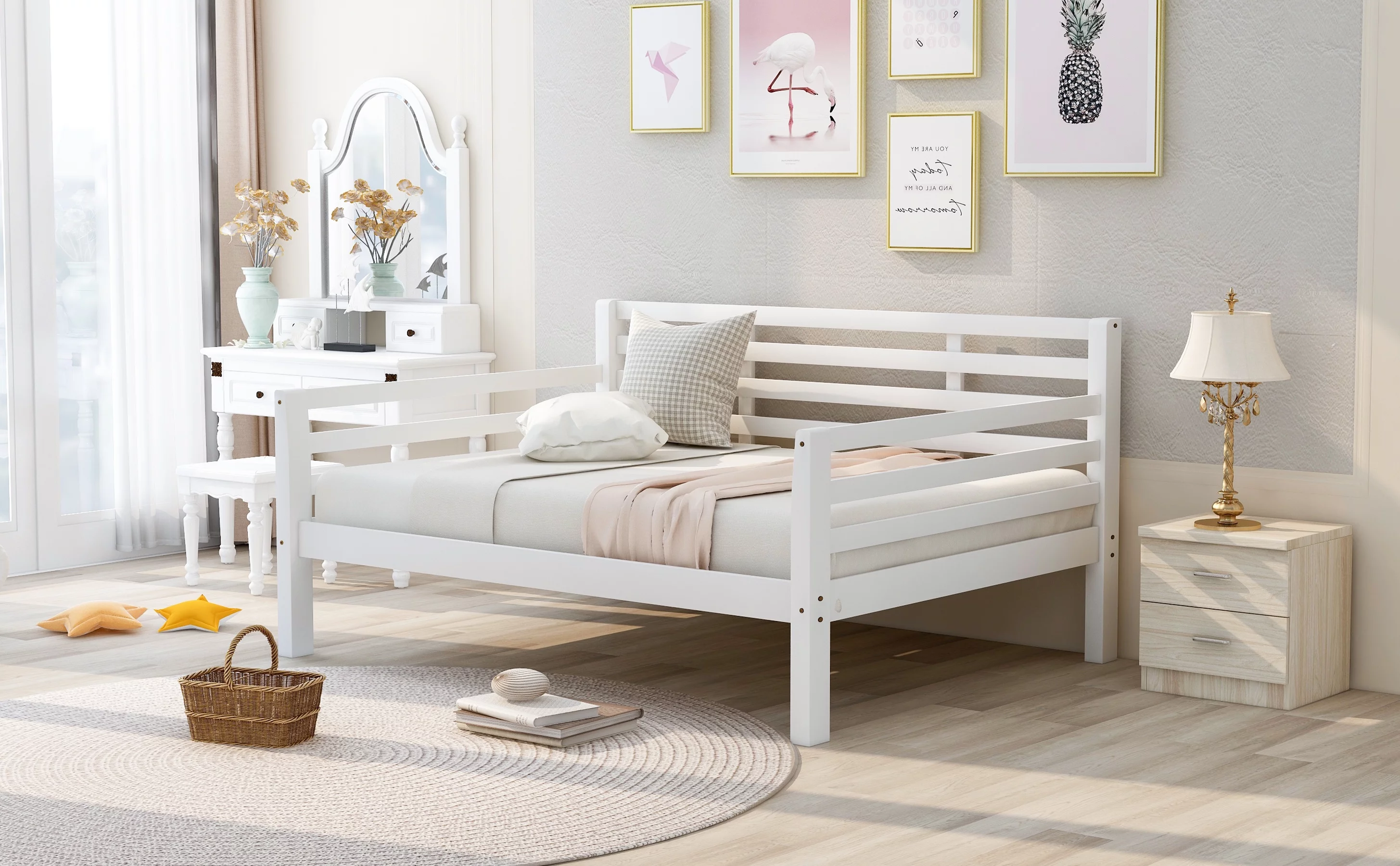 CoSoTower Wooden Full Size Daybed With Clean Lines, White