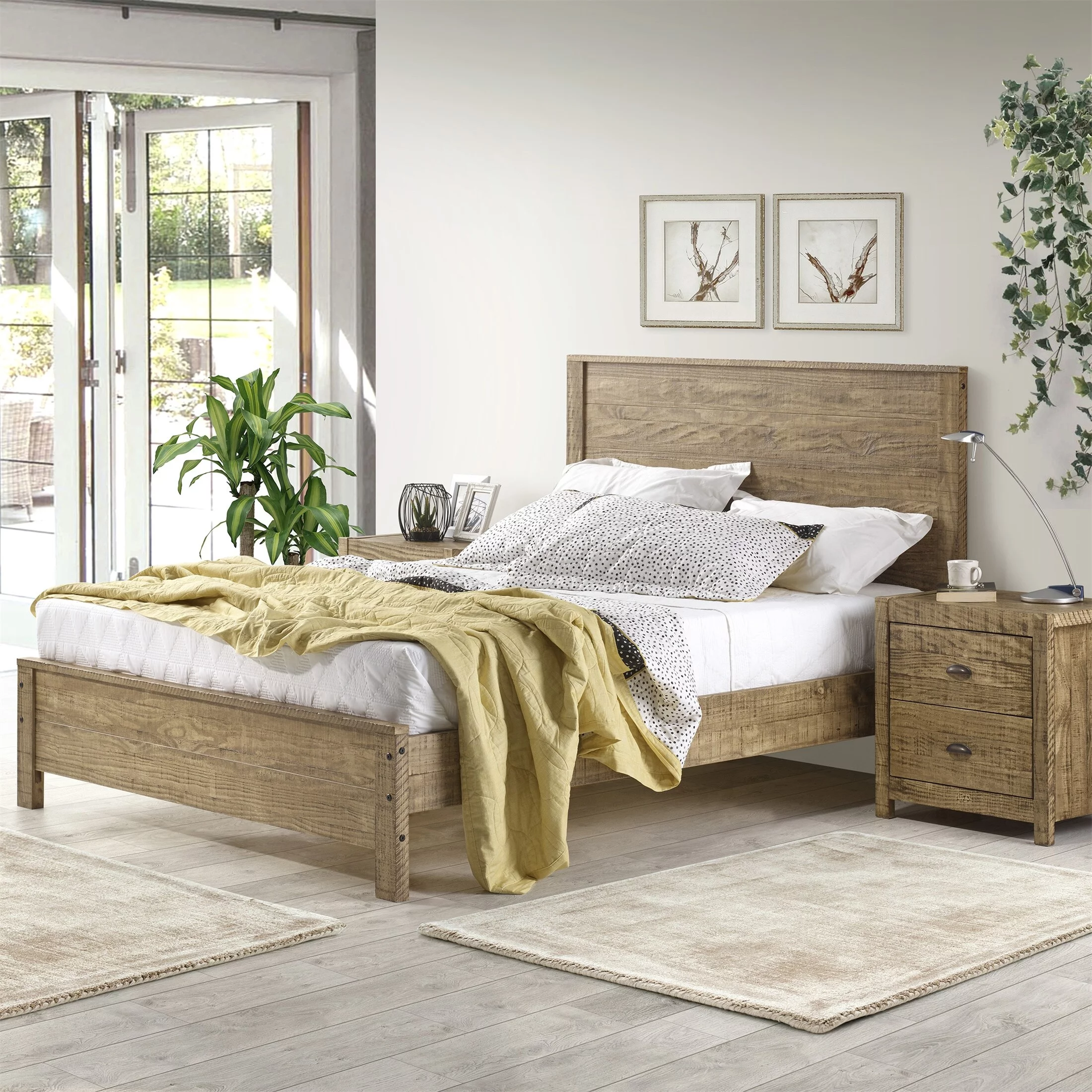 YJTONWIN Solid Pinewood Twin Size Bed Box Spring Needed Rustic Walnut