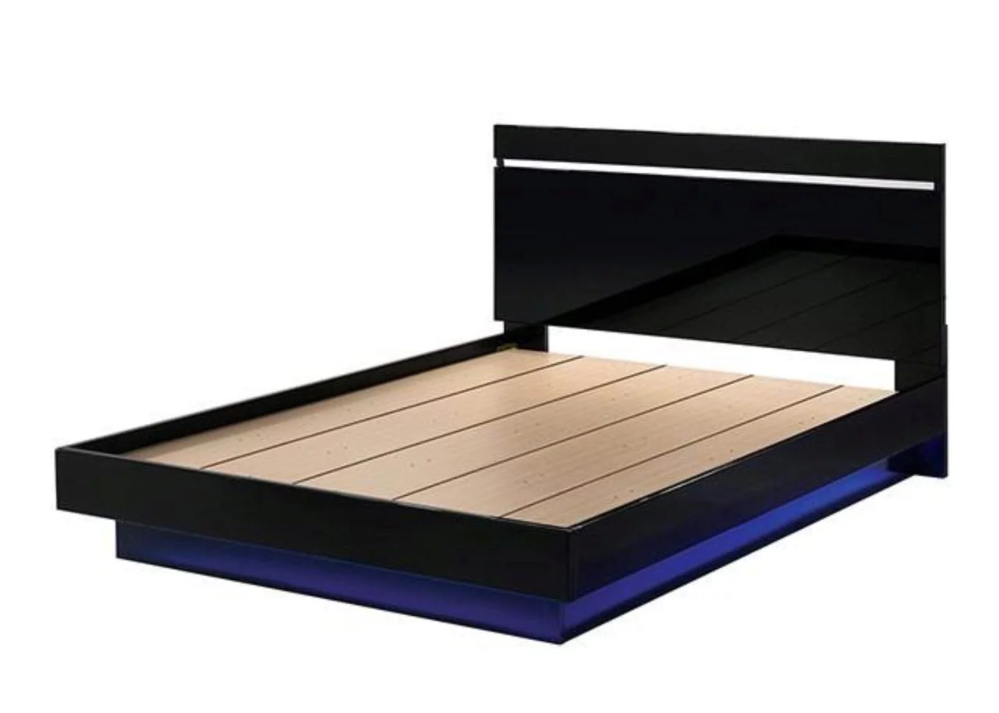 Contemporary Style Black 1pc Est King Size Bed Low Profile Platform Bedframe High Gloss Finish Solid wood LED Bedroom Furniture