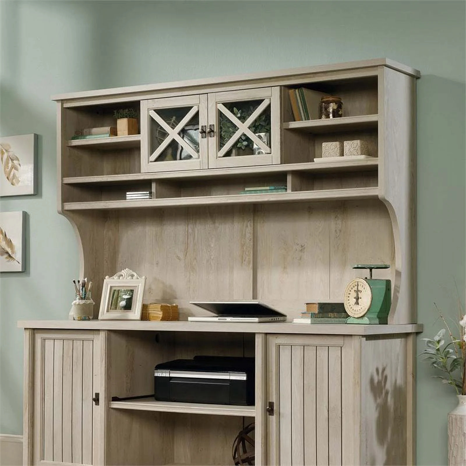 Sauder Costa Credenza with Hutch in Chalked Chestnut