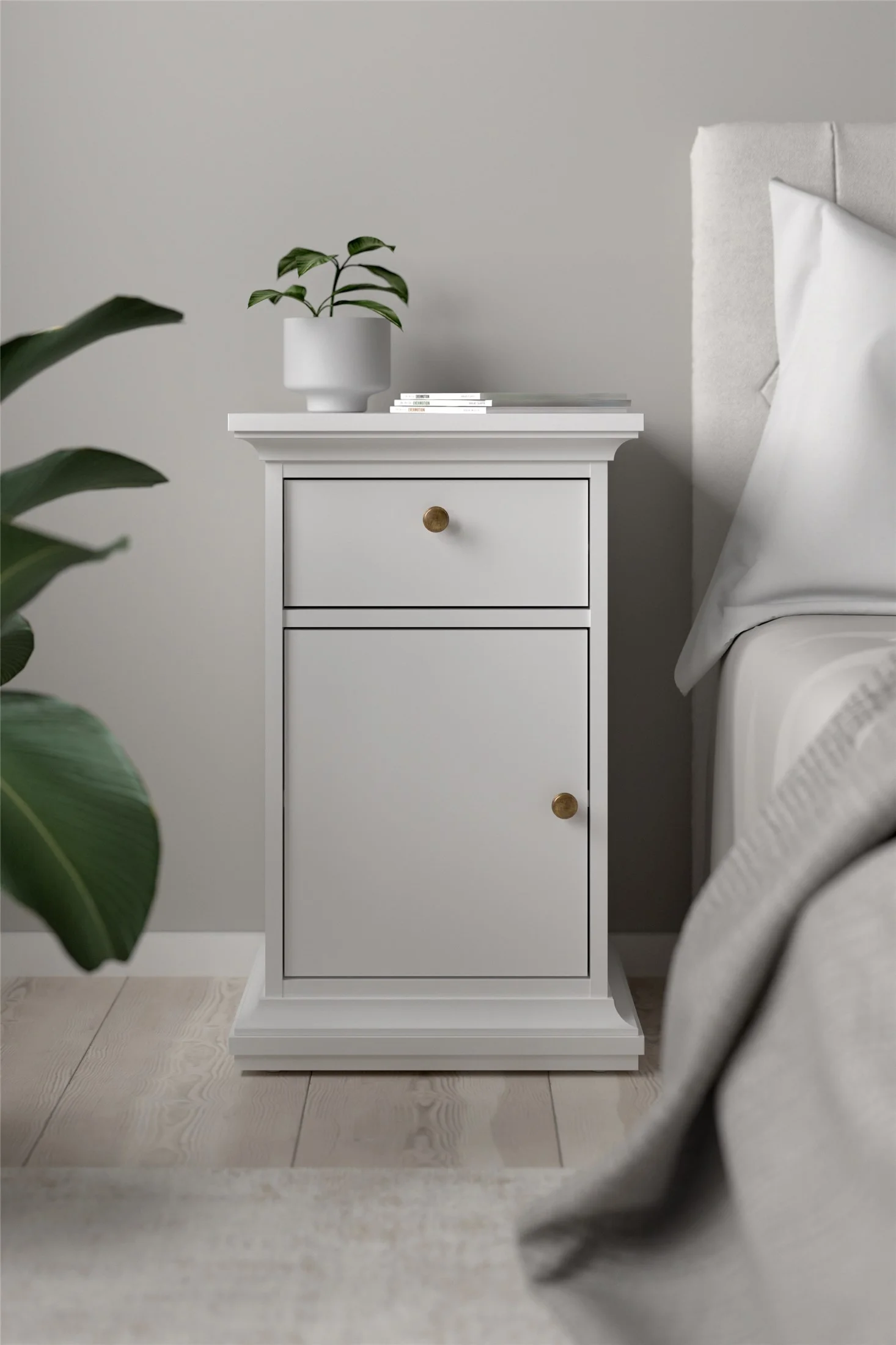 Maison Park 1 Drawer, 1 Door Nightstand for Bedroom, Contemporary Design; Foil Finish, White Color