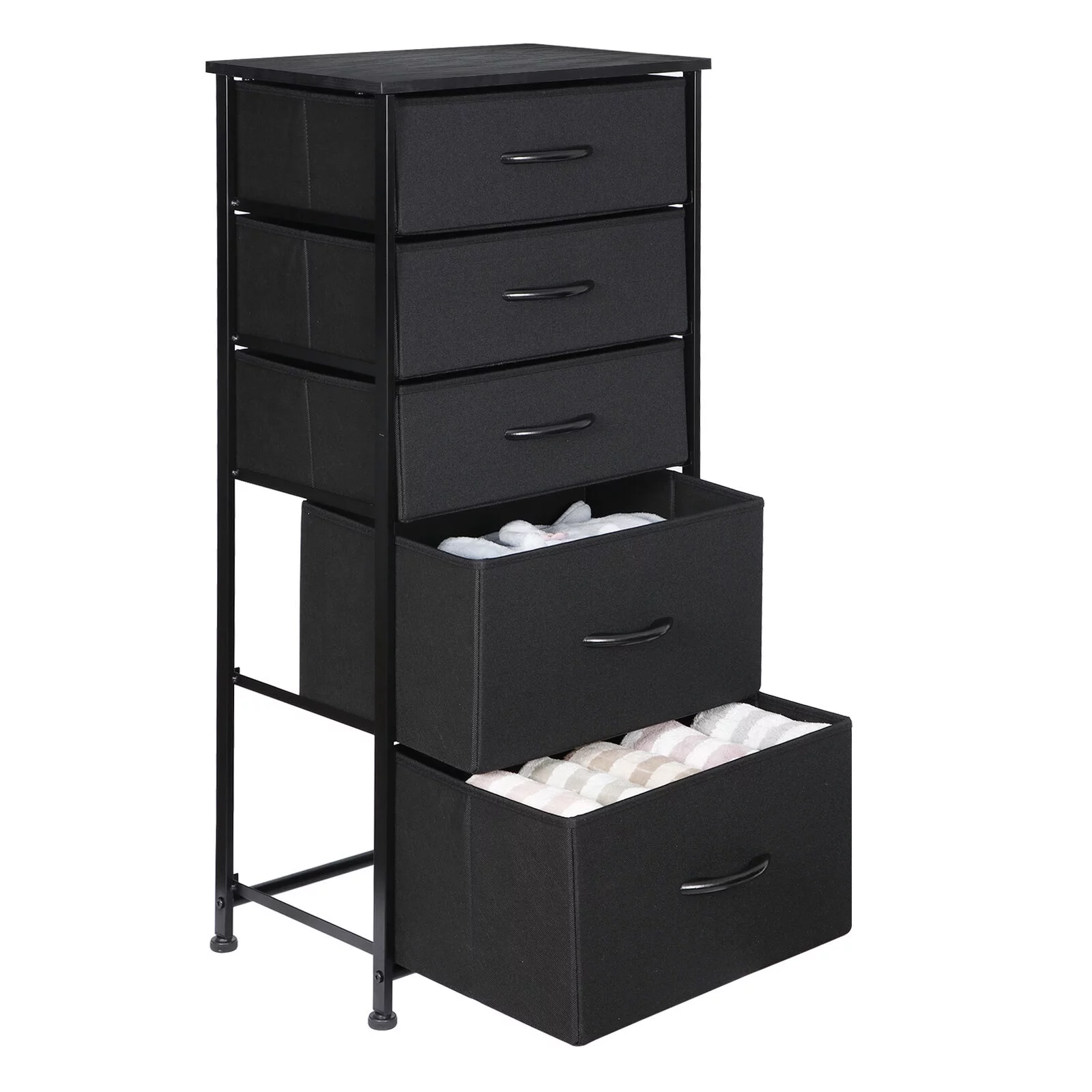 Drawer Dresser Fabric Storage Tower for Bedroom Nursery Entryway Closets Grey 5- Drawer