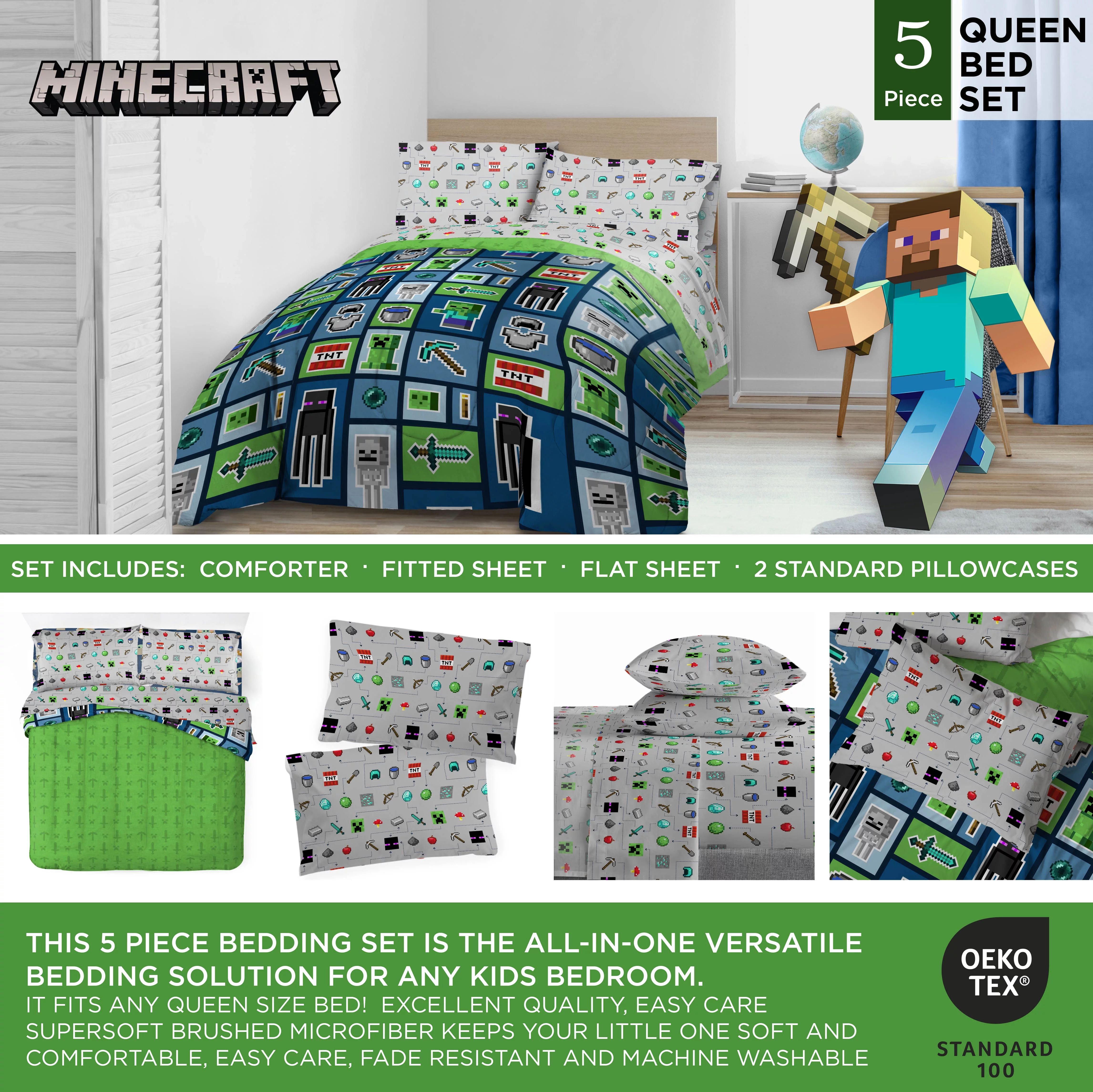 Minecraft Monster Hunters Blue 5 Piece Queen Bed Set