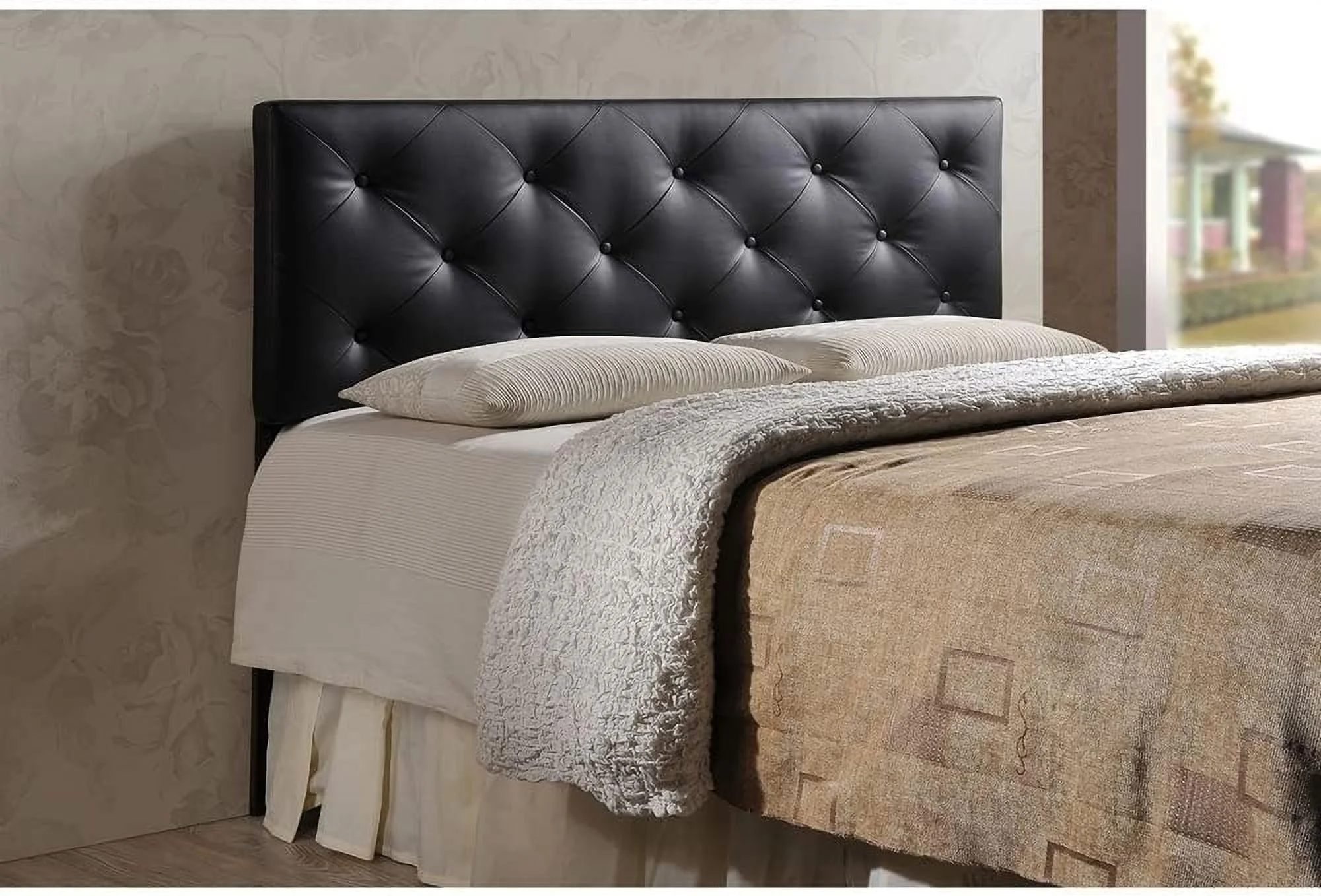 Baltimore Modern and  King Black Faux Leather Upholstered Headboard