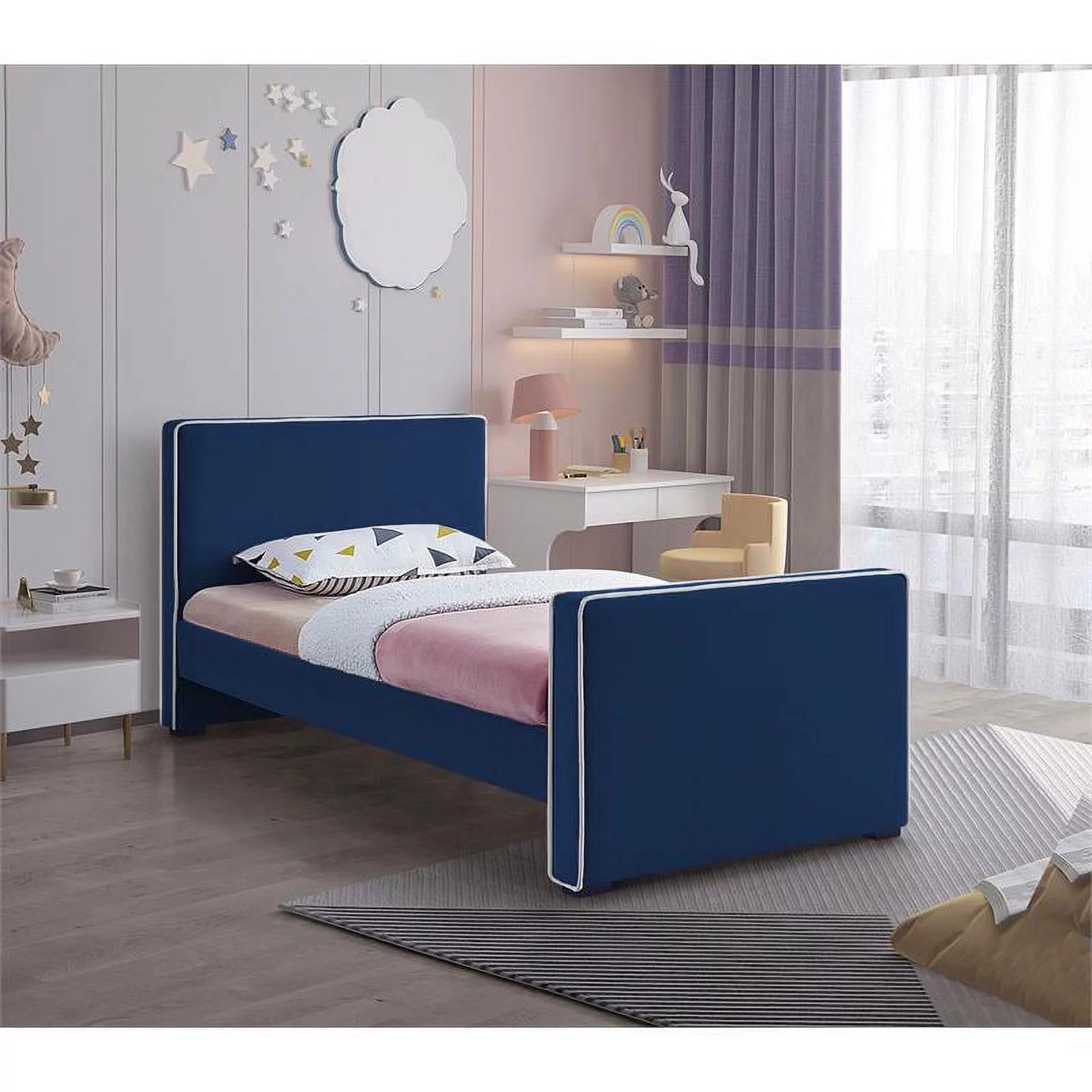 Meridian Furniture Dillard Navy Velvet Twin Bed