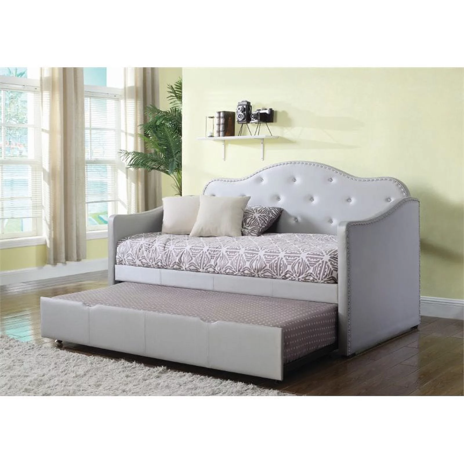 Stonecroft Furniture Faux Leather Upholstered Twin Daybed with Trundle in Gray