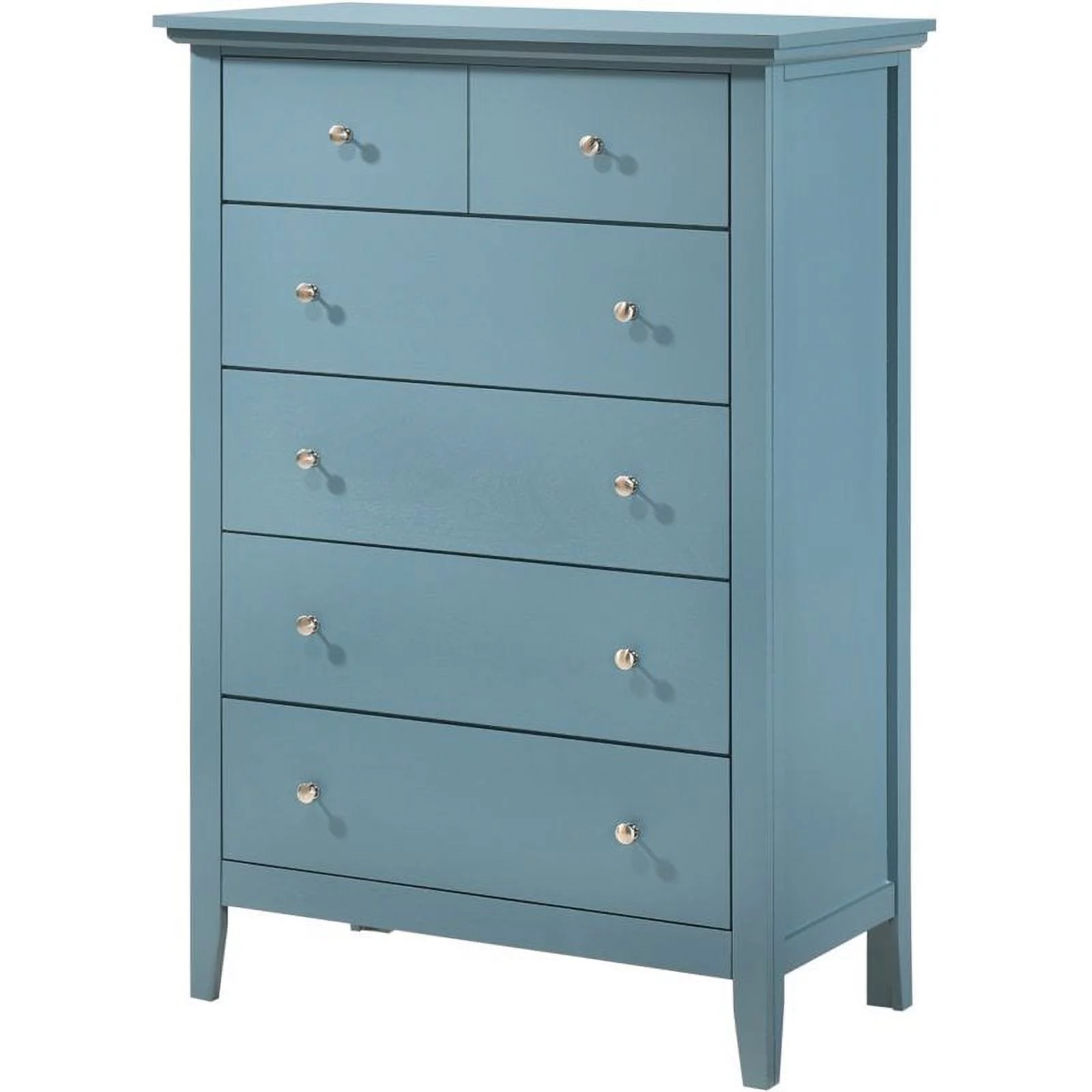 Maklaine Engineered Wood 5 Drawer Bedroom Chest in Teal Finish