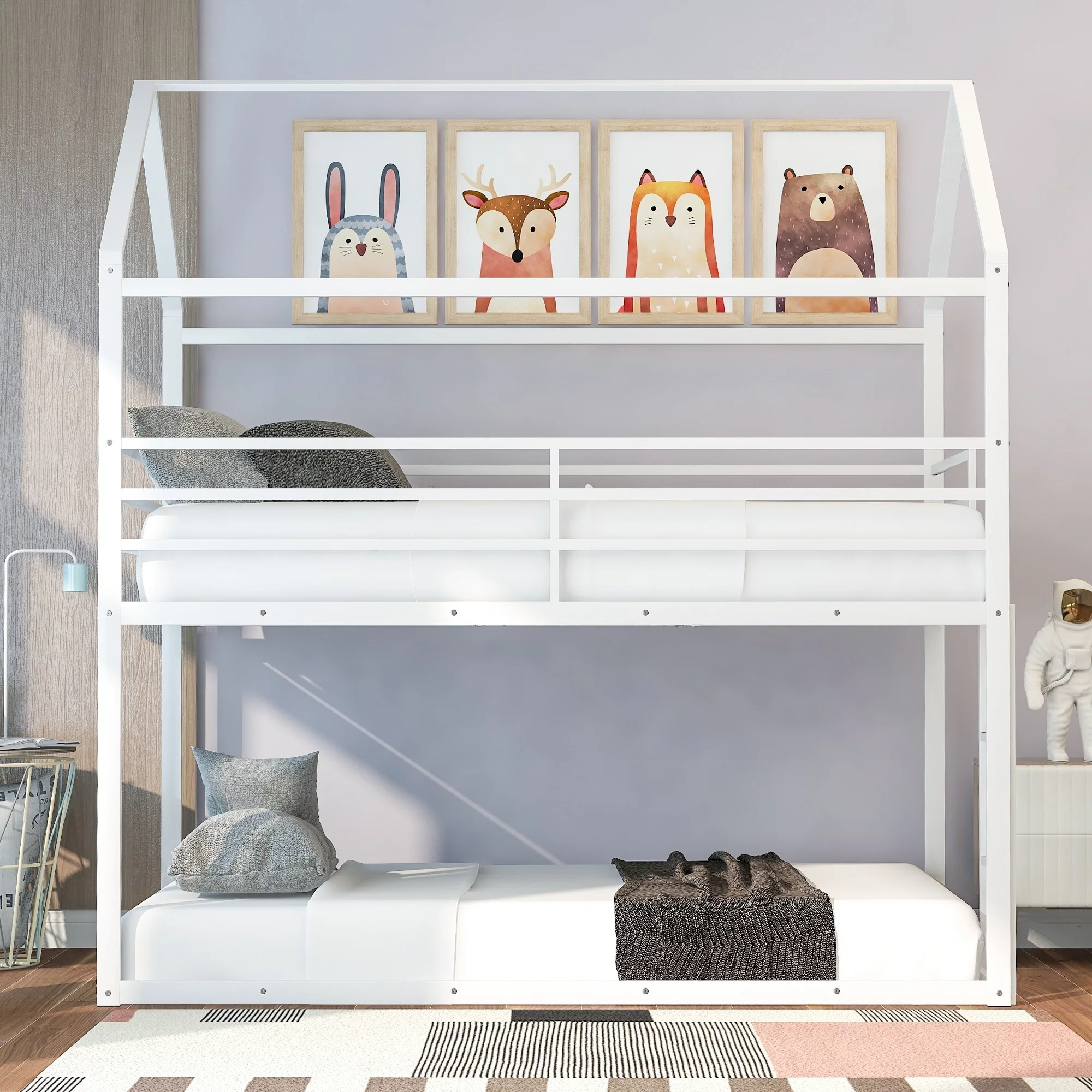 Nestfair  Twin over Twin Metal House Bed Bunk Bed White