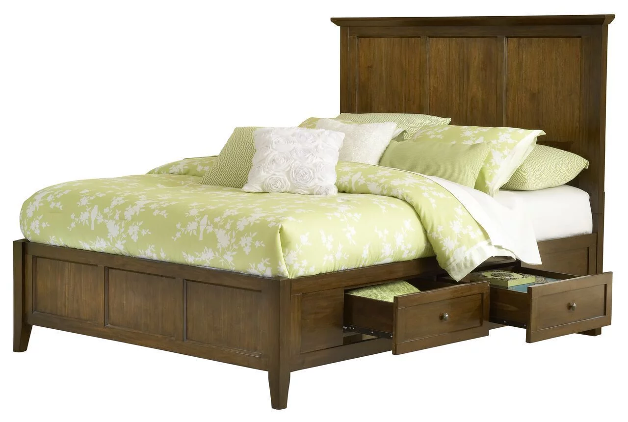 Pantego 5PC Full Storage Bed, 2 Nightstand, Dresser & Mirror Set in Pecan Mahogany