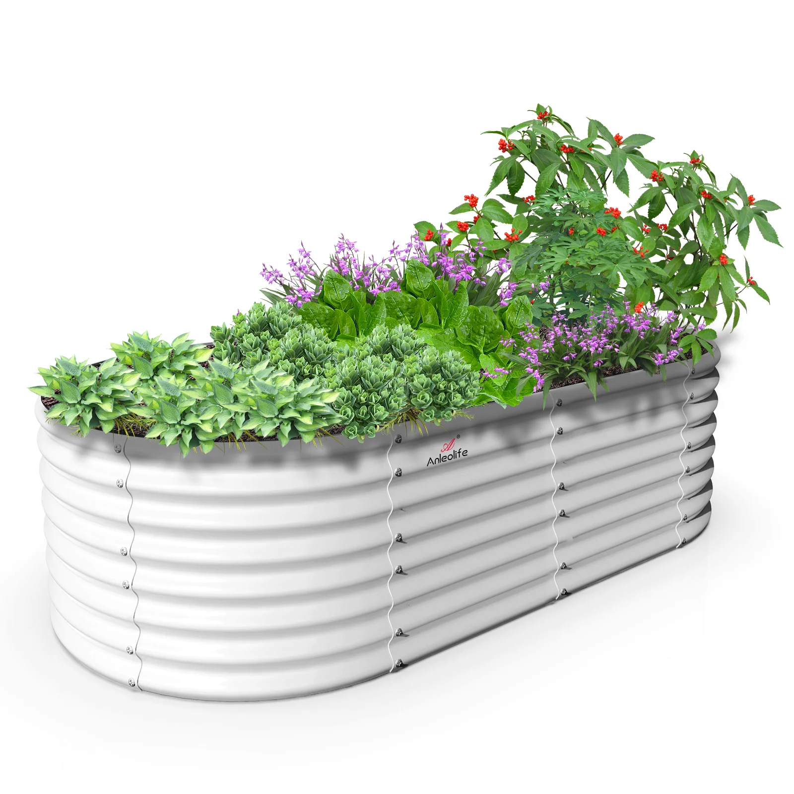 TRAMULL 8X4X2ft Galvanized Raised Garden Bed, Oval Above Ground Modular Metal Outdoor Planter Boxes(Antique White)