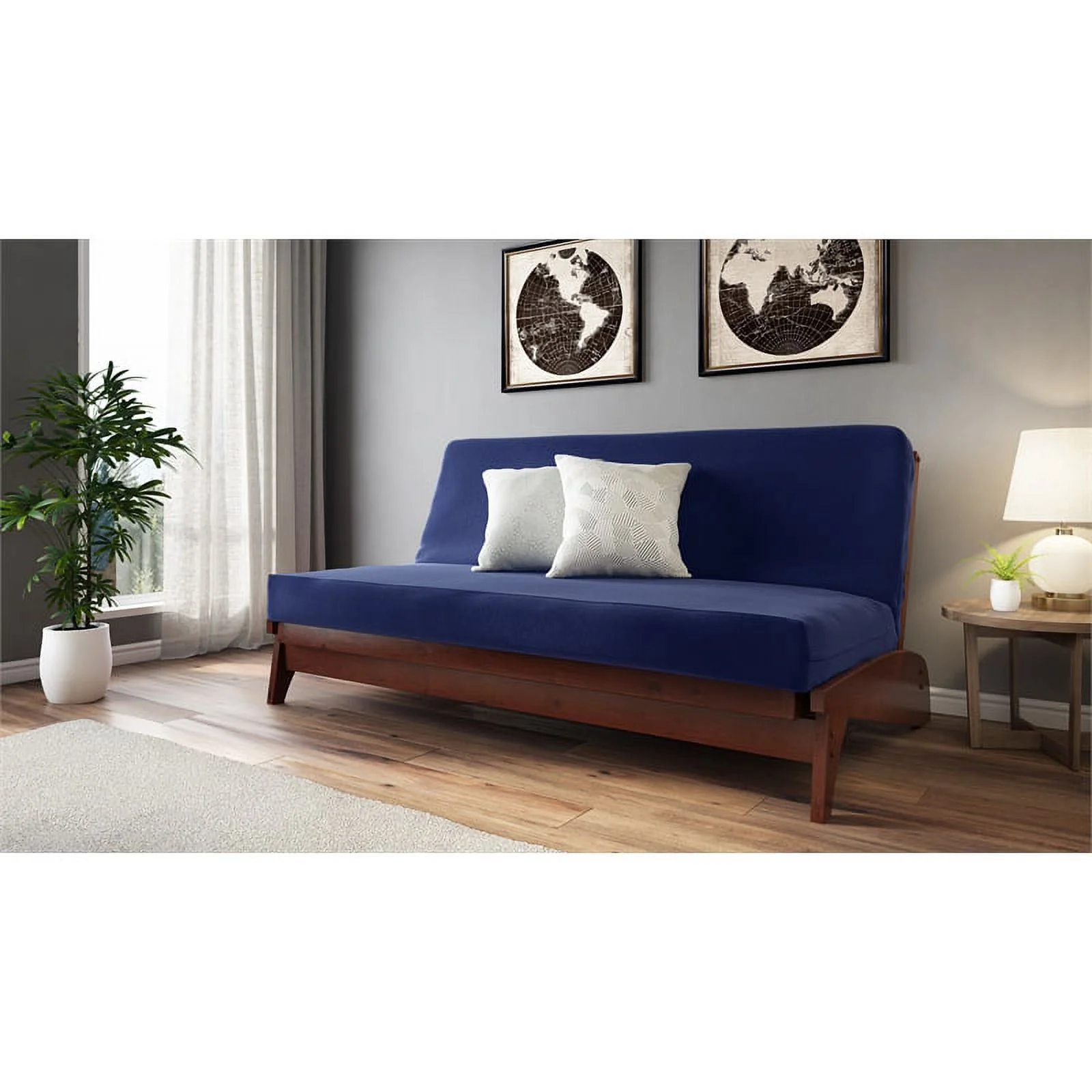 Dillon Futon Package in Dark Cherry Finish with Merlin Futon and Cover