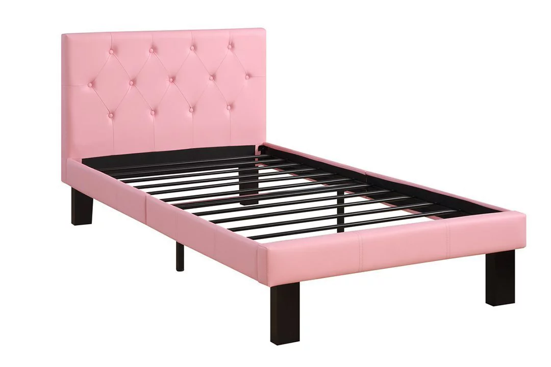 Modern Pink Faux Leather Tufted Full Platform Bed