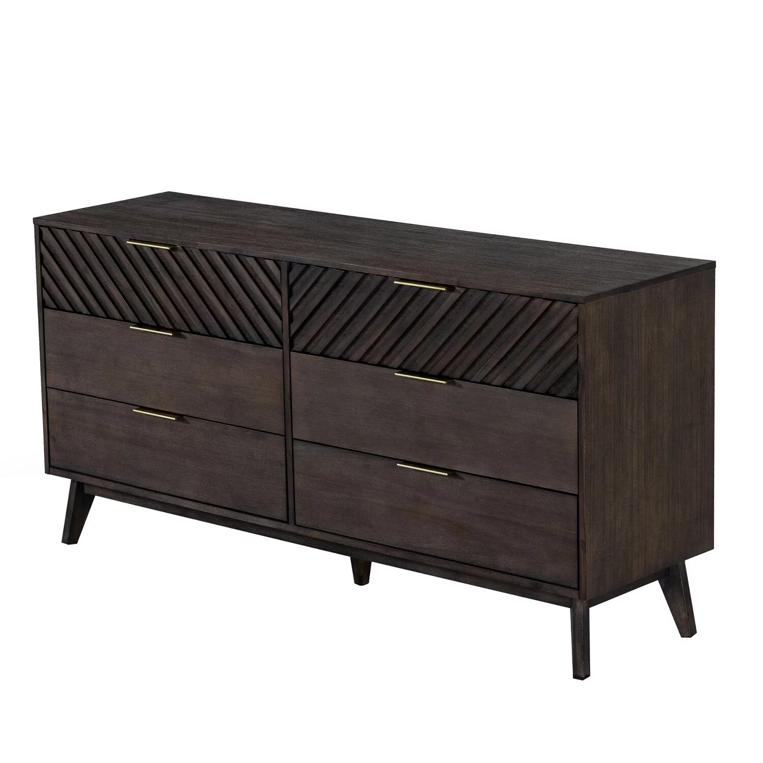 Benjara Cid 65 Inch Wood Console Dresser with 6 Drawers, Classic Brass Handles, Brown