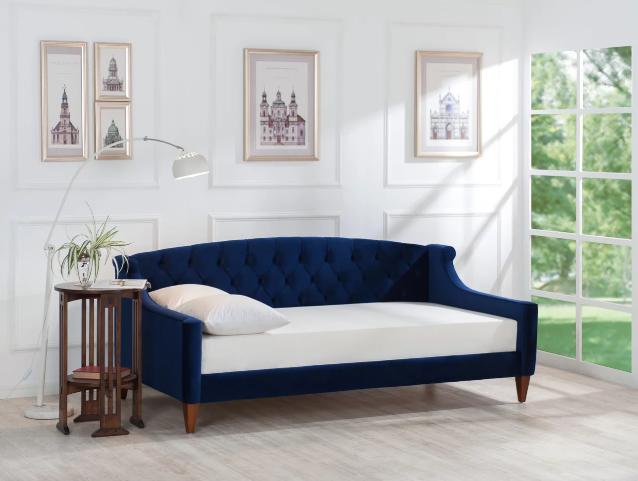 Lucy Upholstered Button Tufted Sofa Bed, Navy Blue