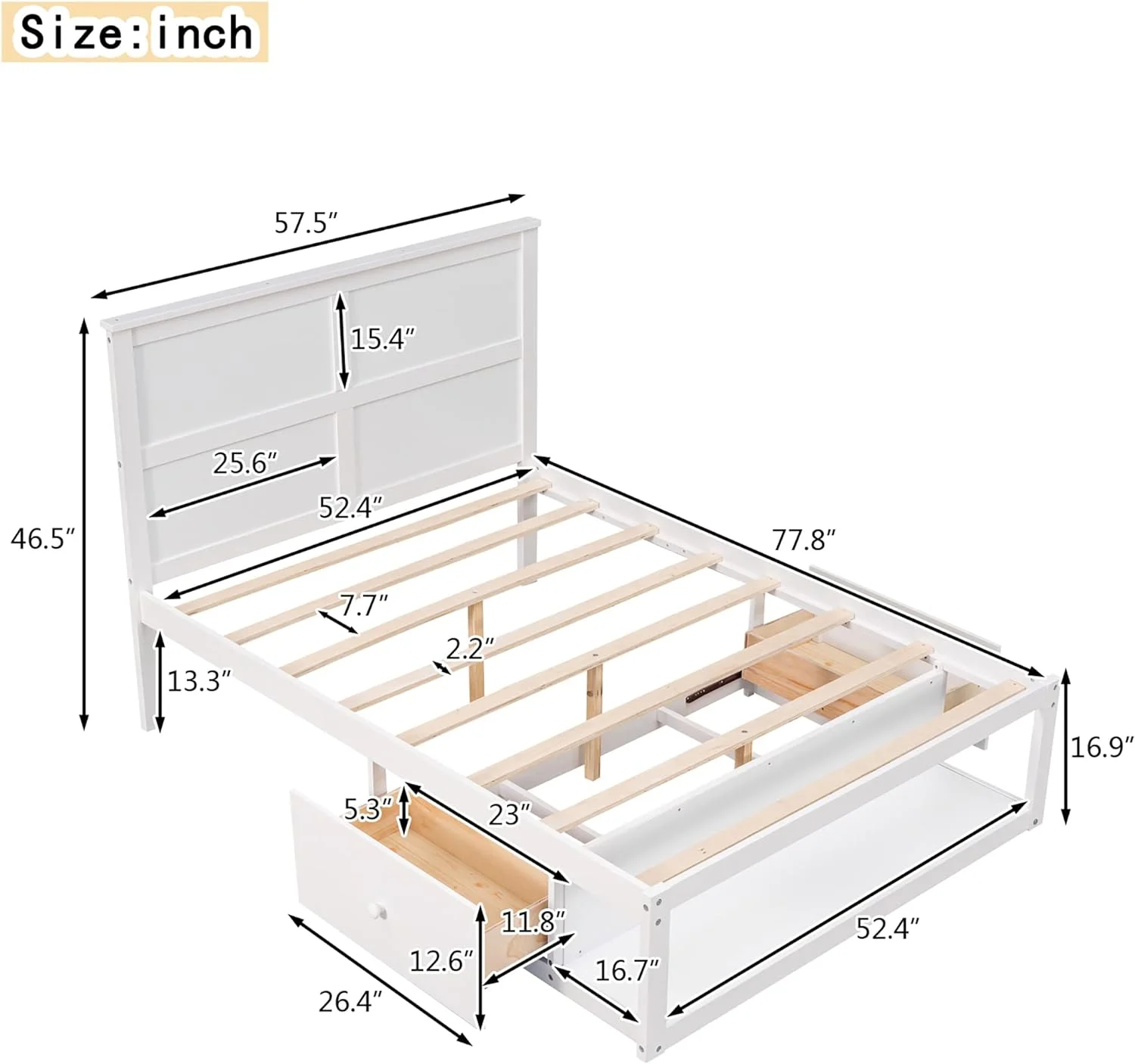 Full Size Platform Bed With 2 Storage Drawers Ad Shelves, Wood Full Bed Frame With Headboard For Bedroom, o Box Sprig eeded, Mattress Foudatio (Full, White)