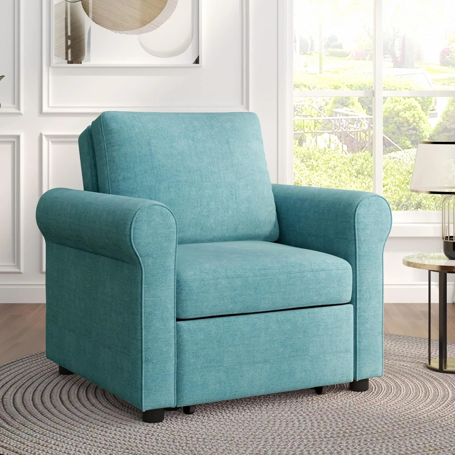 Sofa Bed Chair, Convertible Sleeper Chair Bed, Adjust Backrest Into A Sofa, Single Bed, Modern Chair Bed For Living Room Bedroom, Teal