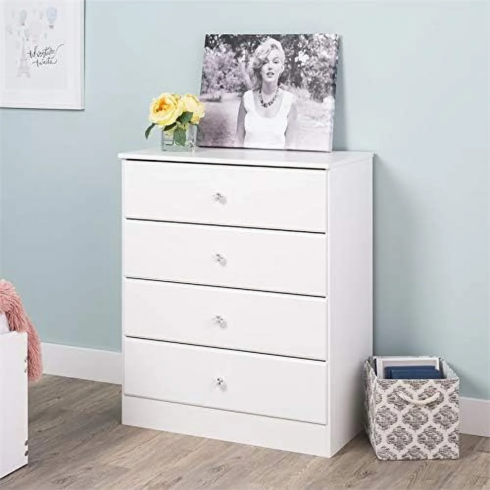 Tall Contemporary 4 Drawer Chest For Bedroom In White