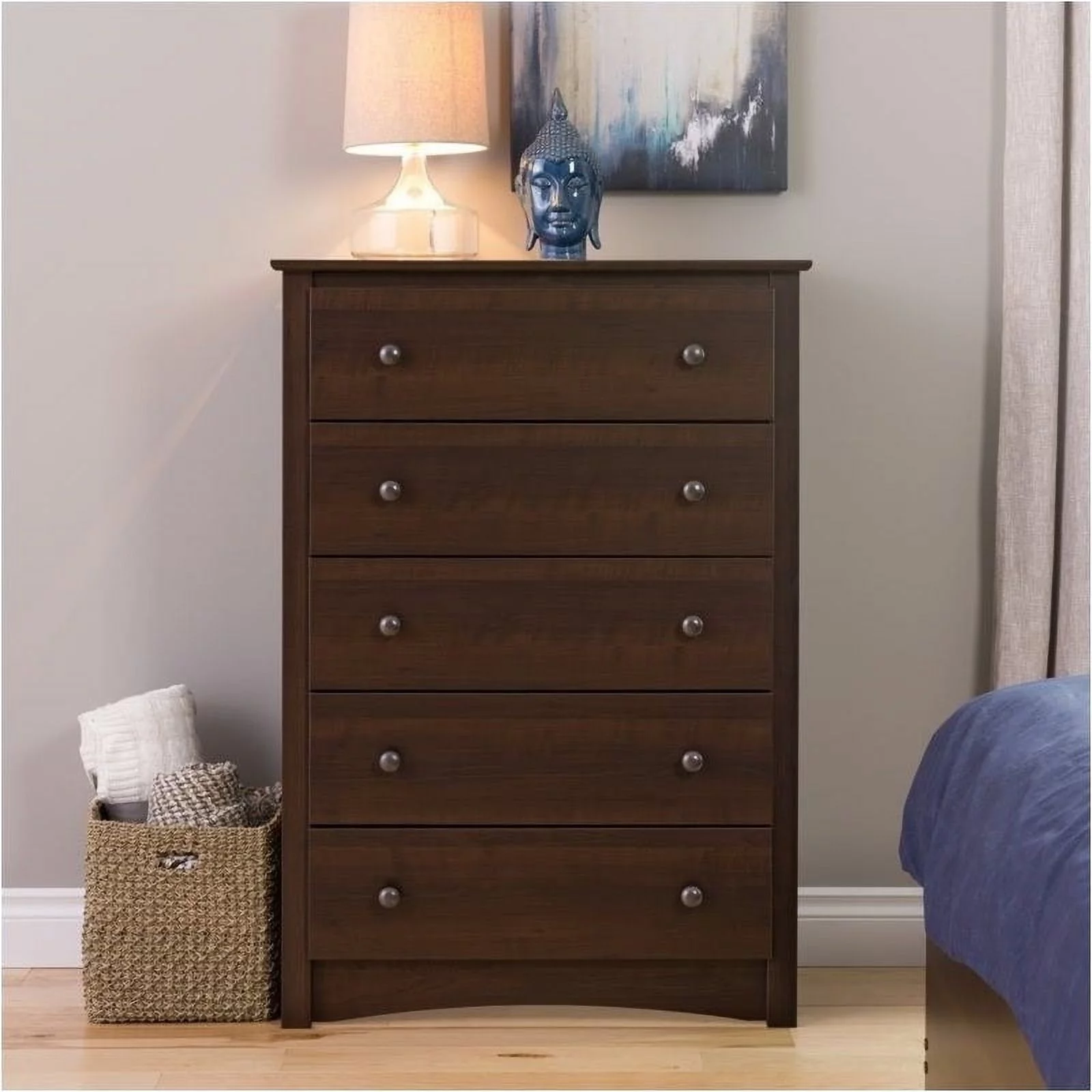 Pemberly Row Traditional 5 Drawer Wood Bedroom Chest in Espresso