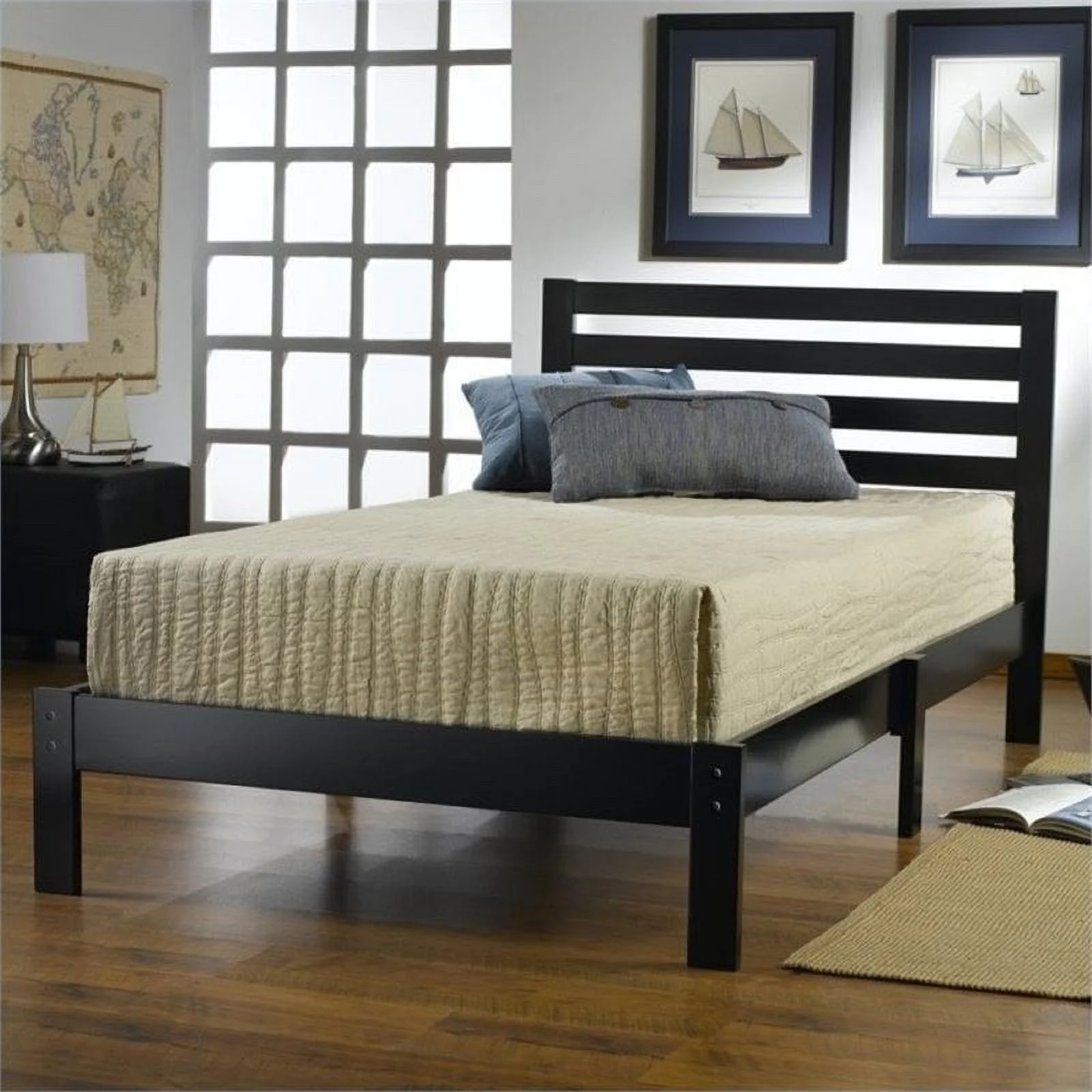 Roseberry Kids Transitional Hardwood Twin Platform Bed in Black