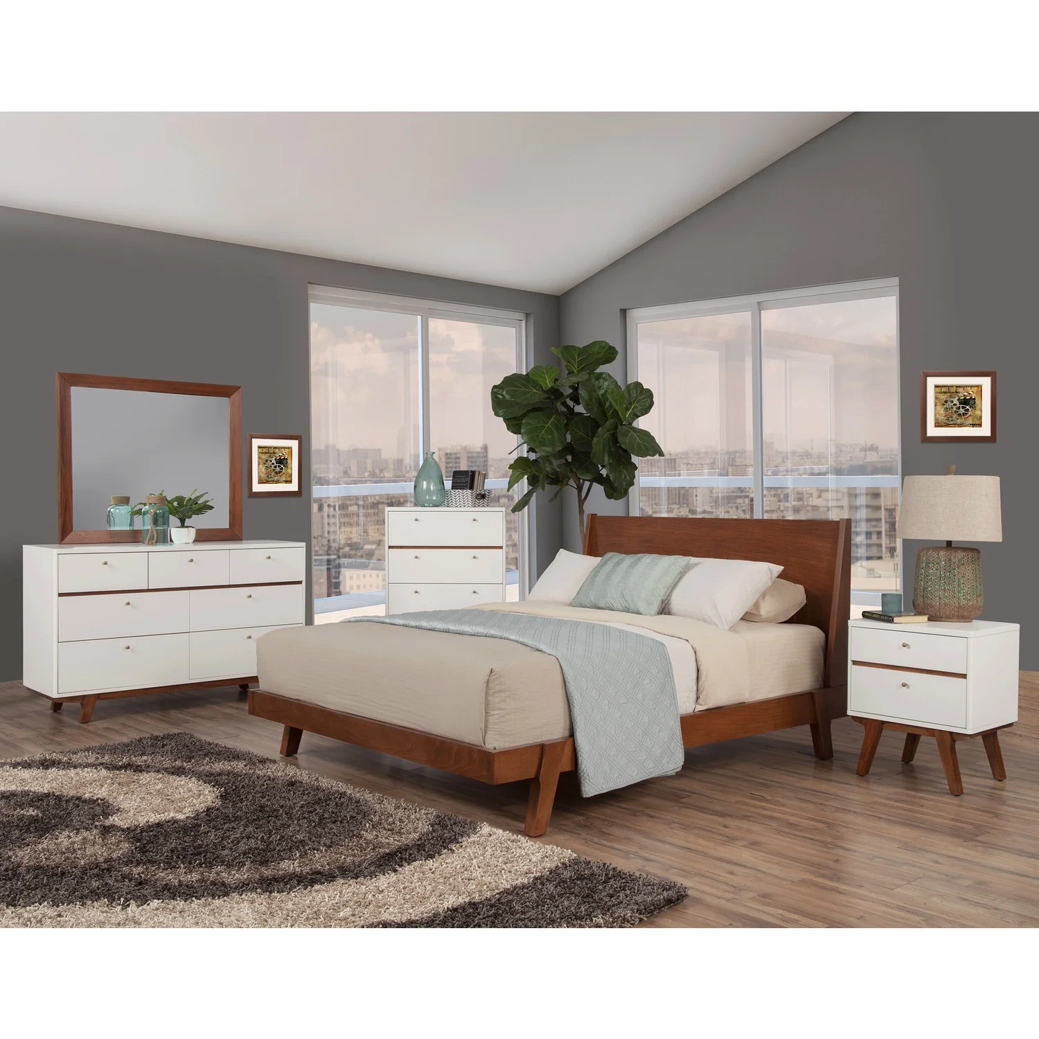 Alpine Furniture Dakota California King Wood Platform Bed in Acorn (Brown)