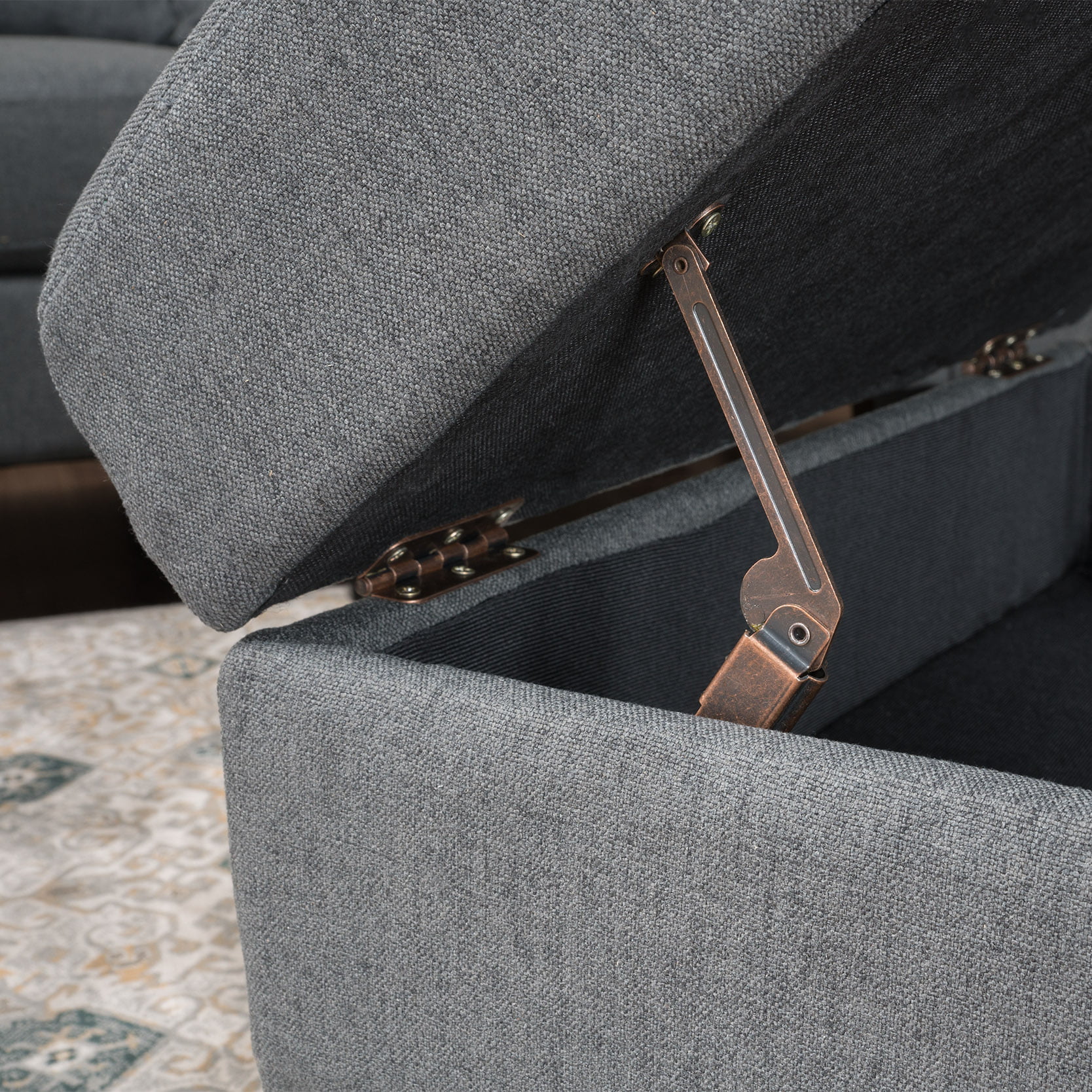 Noble House Sahara Fabric Storage Ottoman, Dark Grey