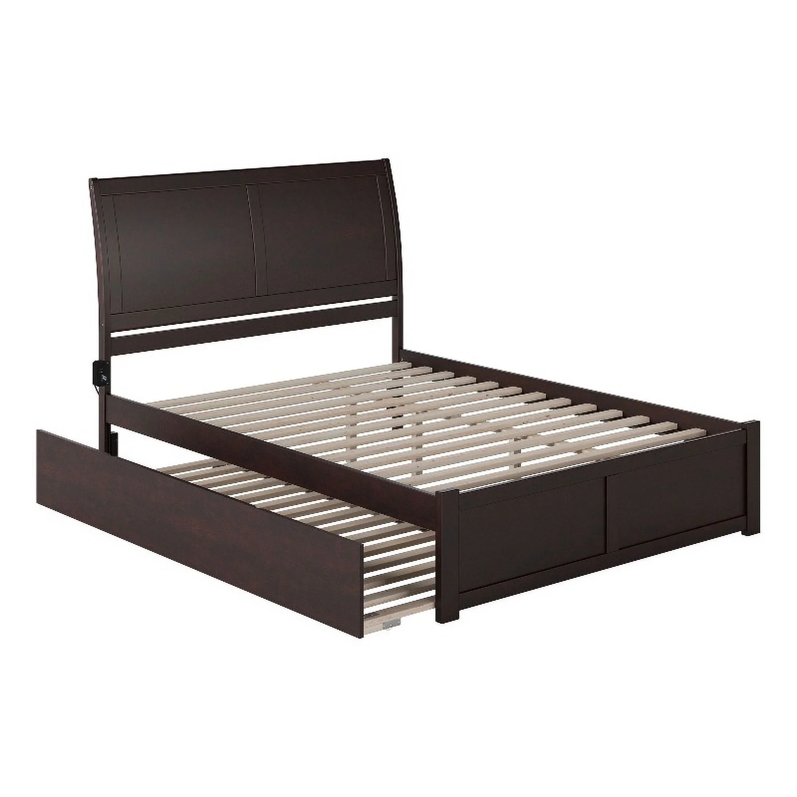 Portland King Wood Platform Bed with Footboard and Twin XL Trundle in Espresso