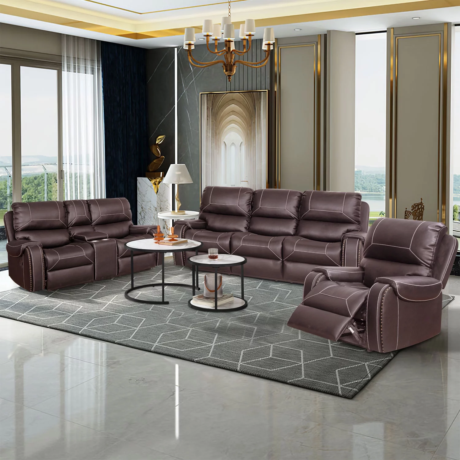 YC Faux Leather Reclining Sofa Couch Single Chair for Living Room Brown