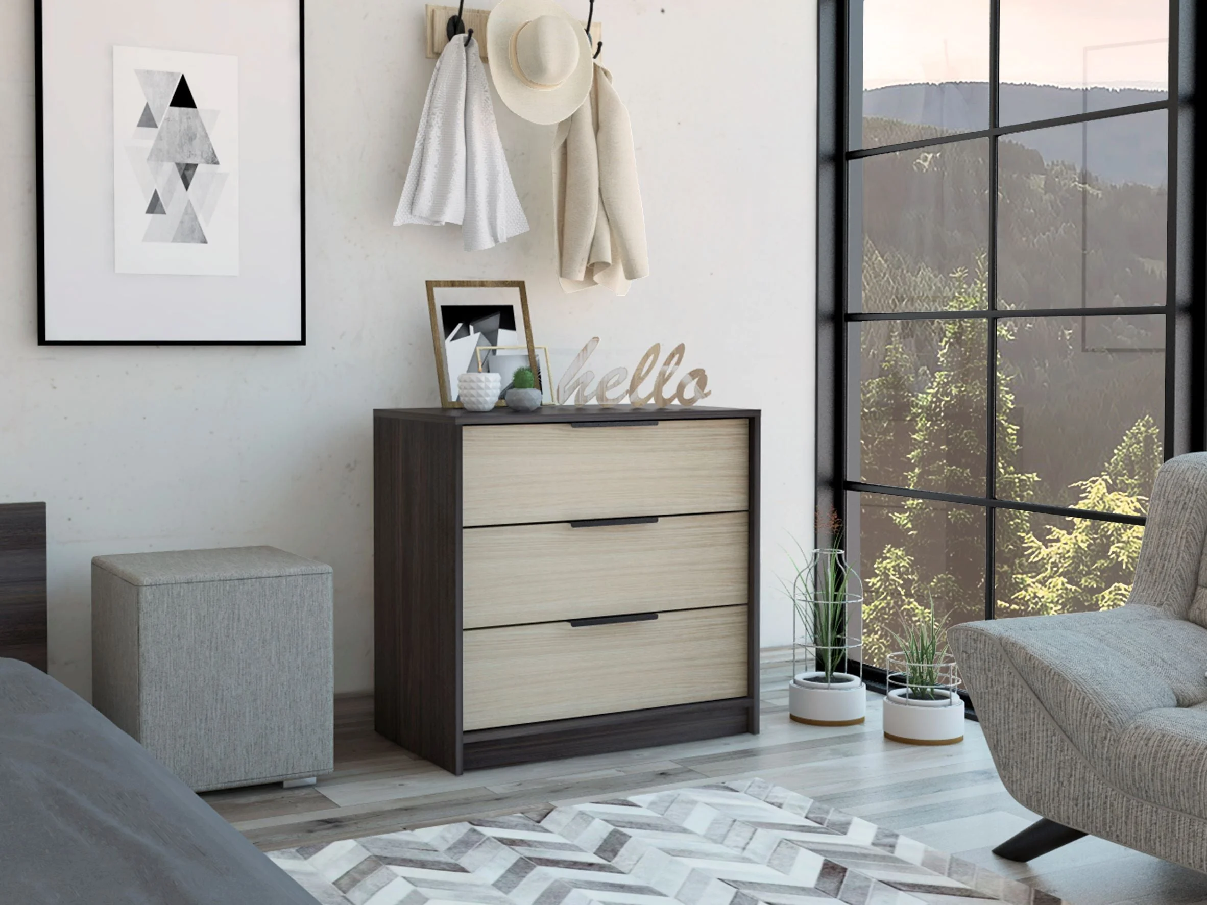 Boahaus Alva Dresser, Manufactured Wood, for Adults, Black Wengue / Light Oak