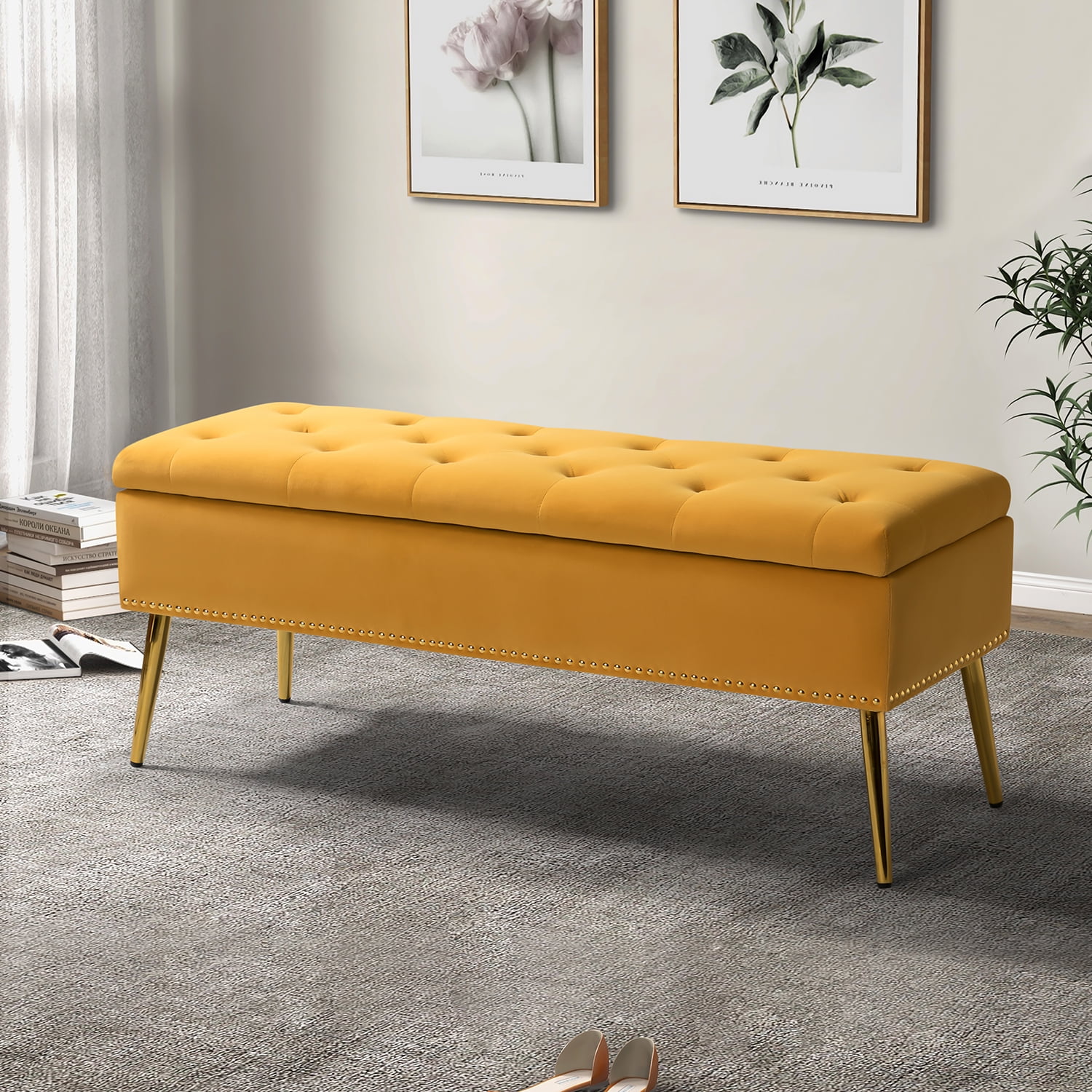 Velvet Storage Ottoman Bench 45.5