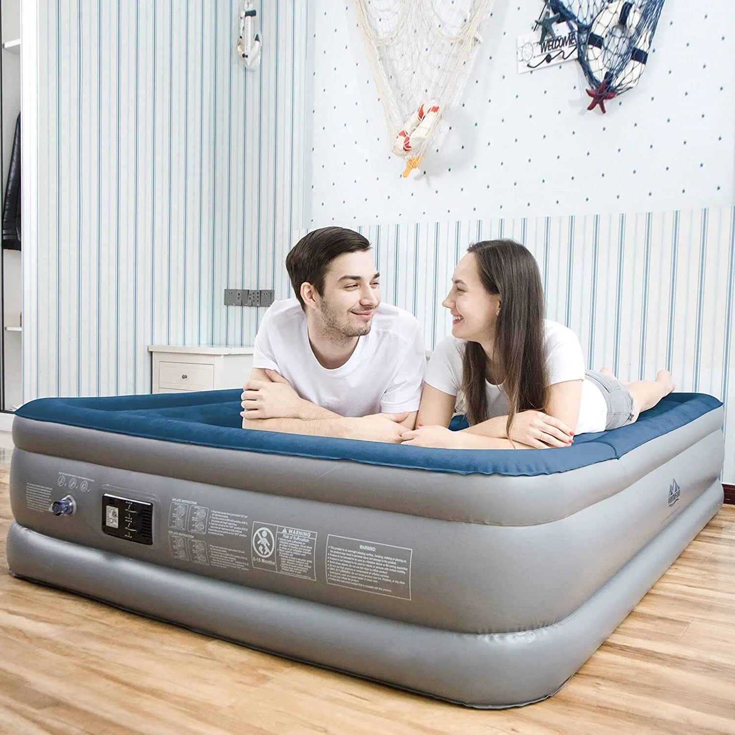 Perfect YOMIFUN Queen Air Mattress with Built in Pump  Raised 18" Inflatable Mattress  6P Free PVC for Health  Self Inflating Under 4 Mins  Foldable &Portable Blow up Air Bed for