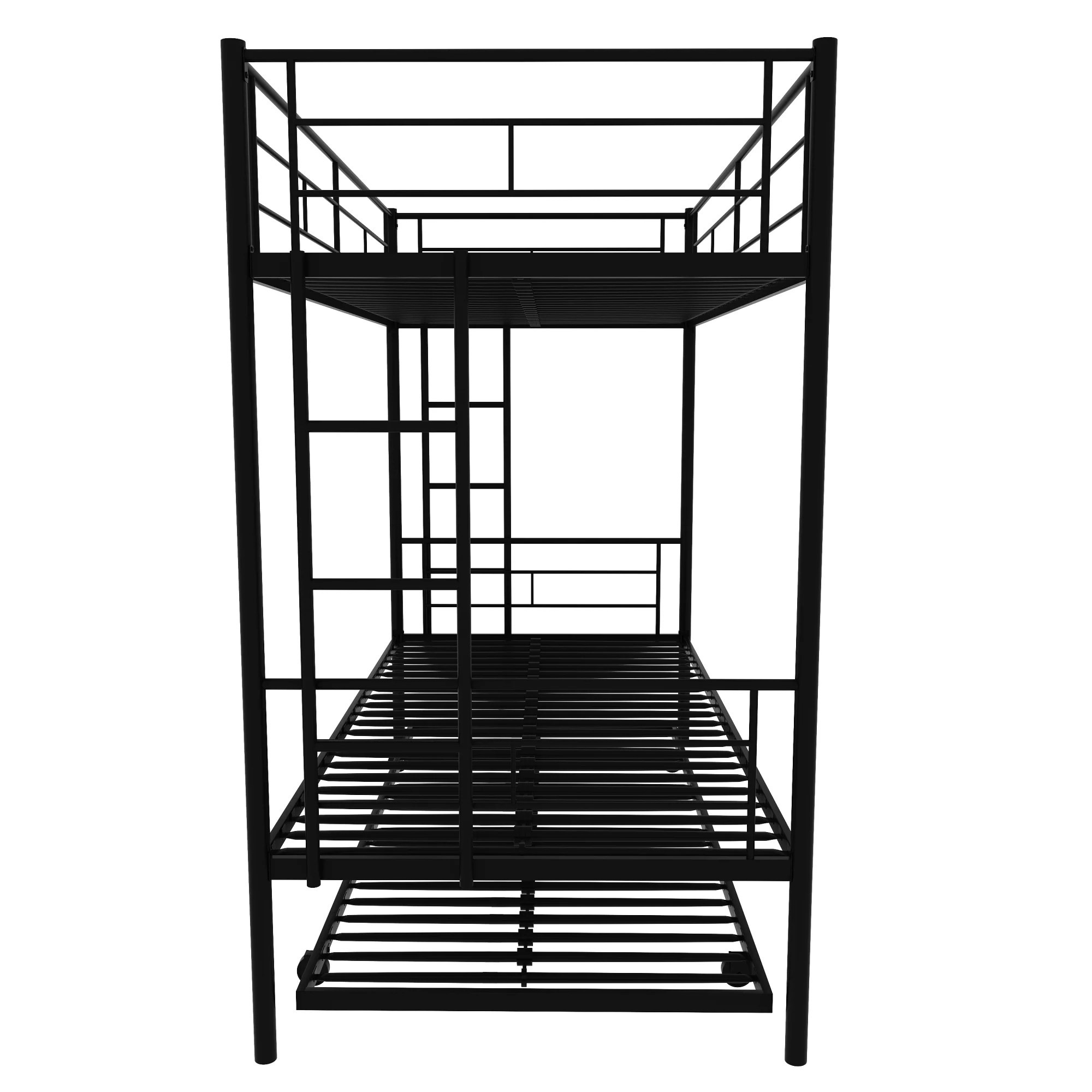 Heavy Duty Metal Bunk Bed Frame with Trundle - Twin Over Twin, Convertible - 3 beds
