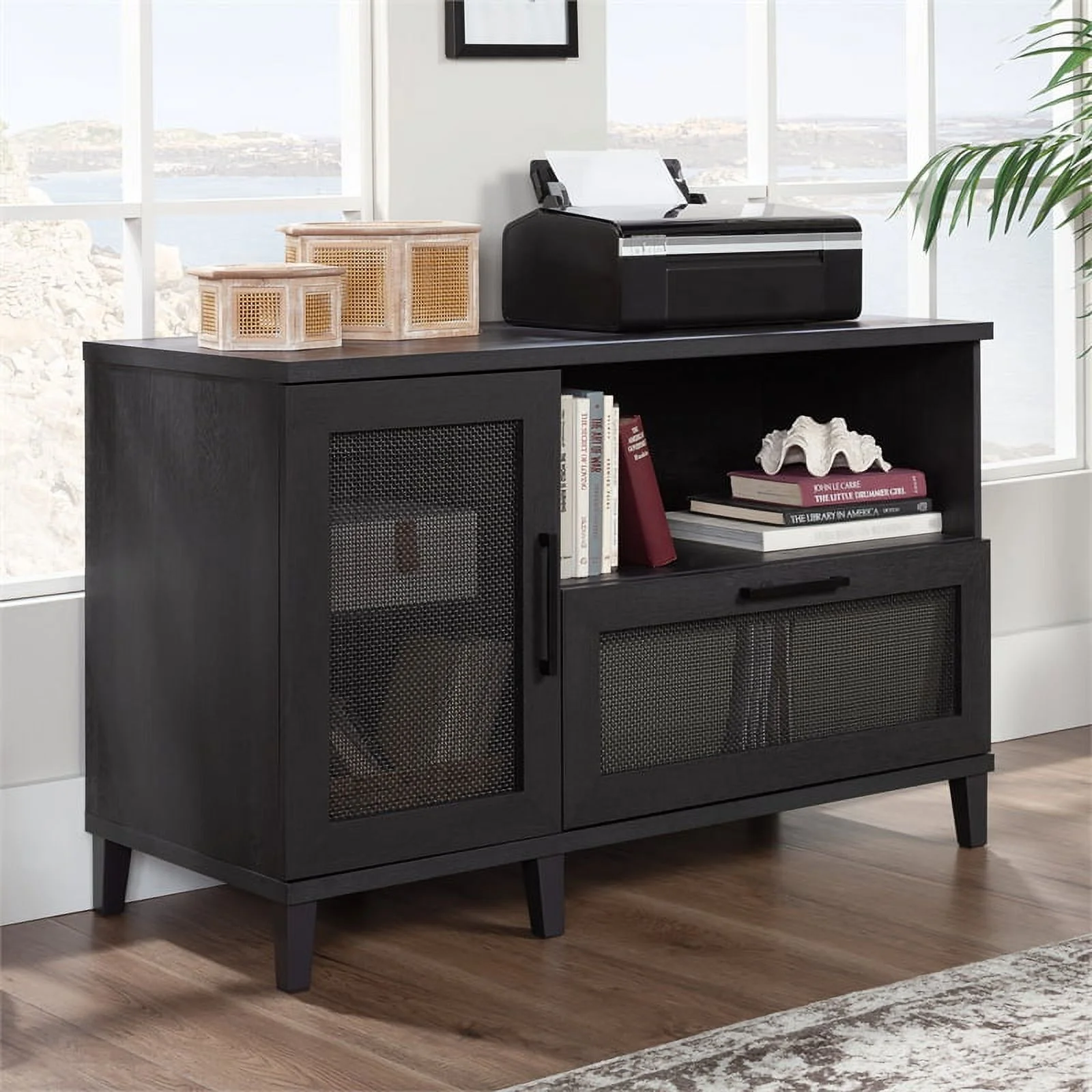 Sauder Tiffin Line Engineered Wood Credenza in Raven Oak Finish